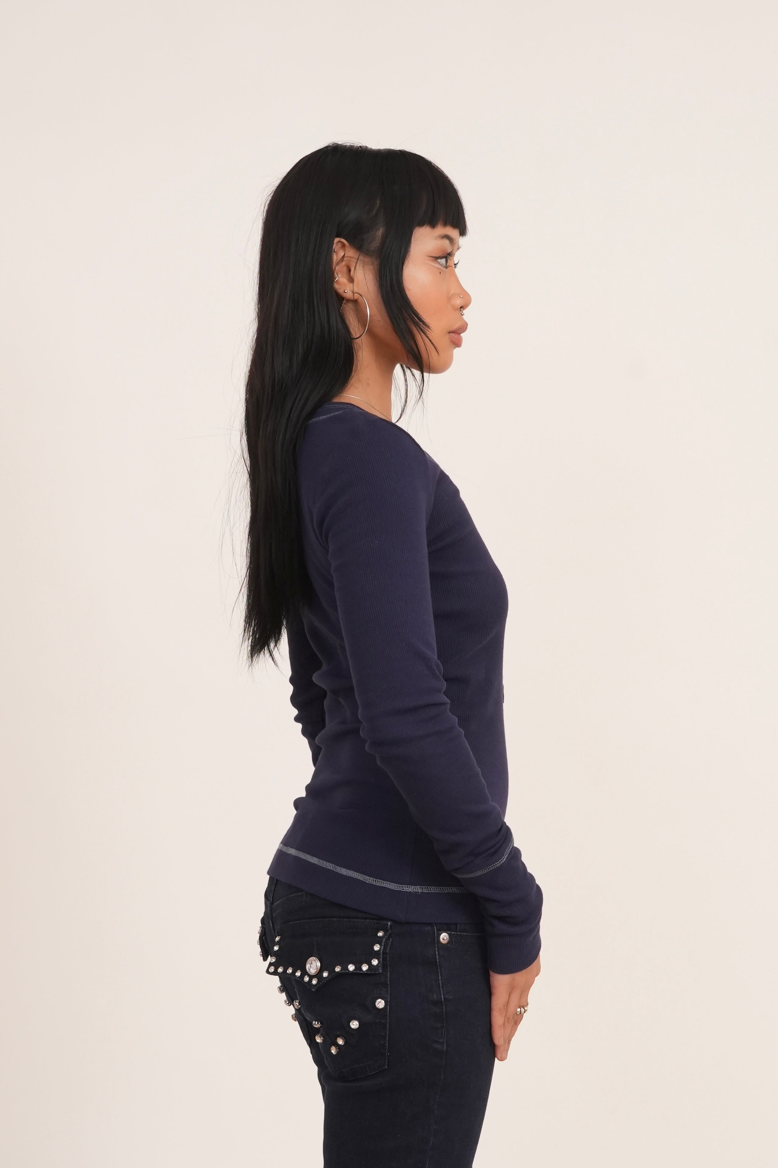 Navy Blue Henley Top