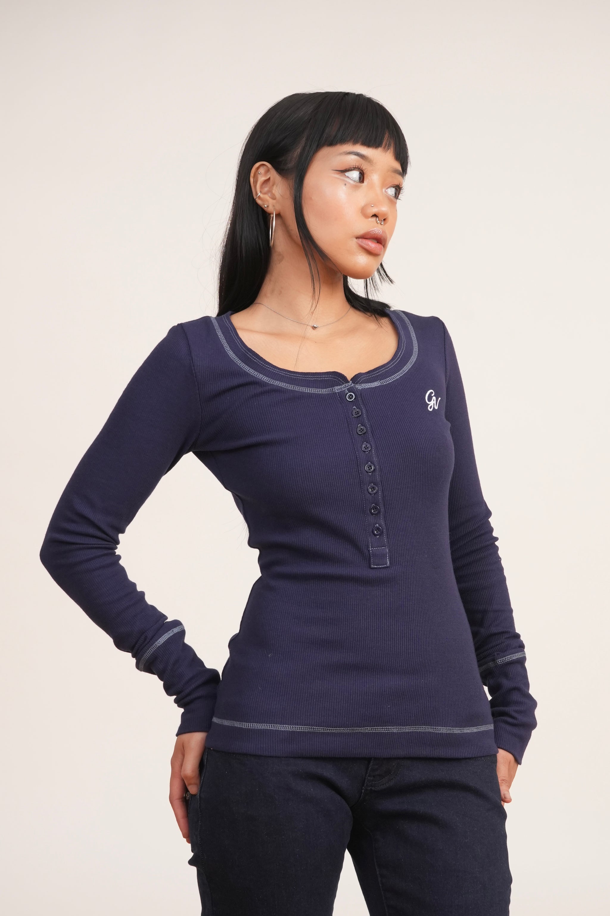 Navy Blue Henley Top
