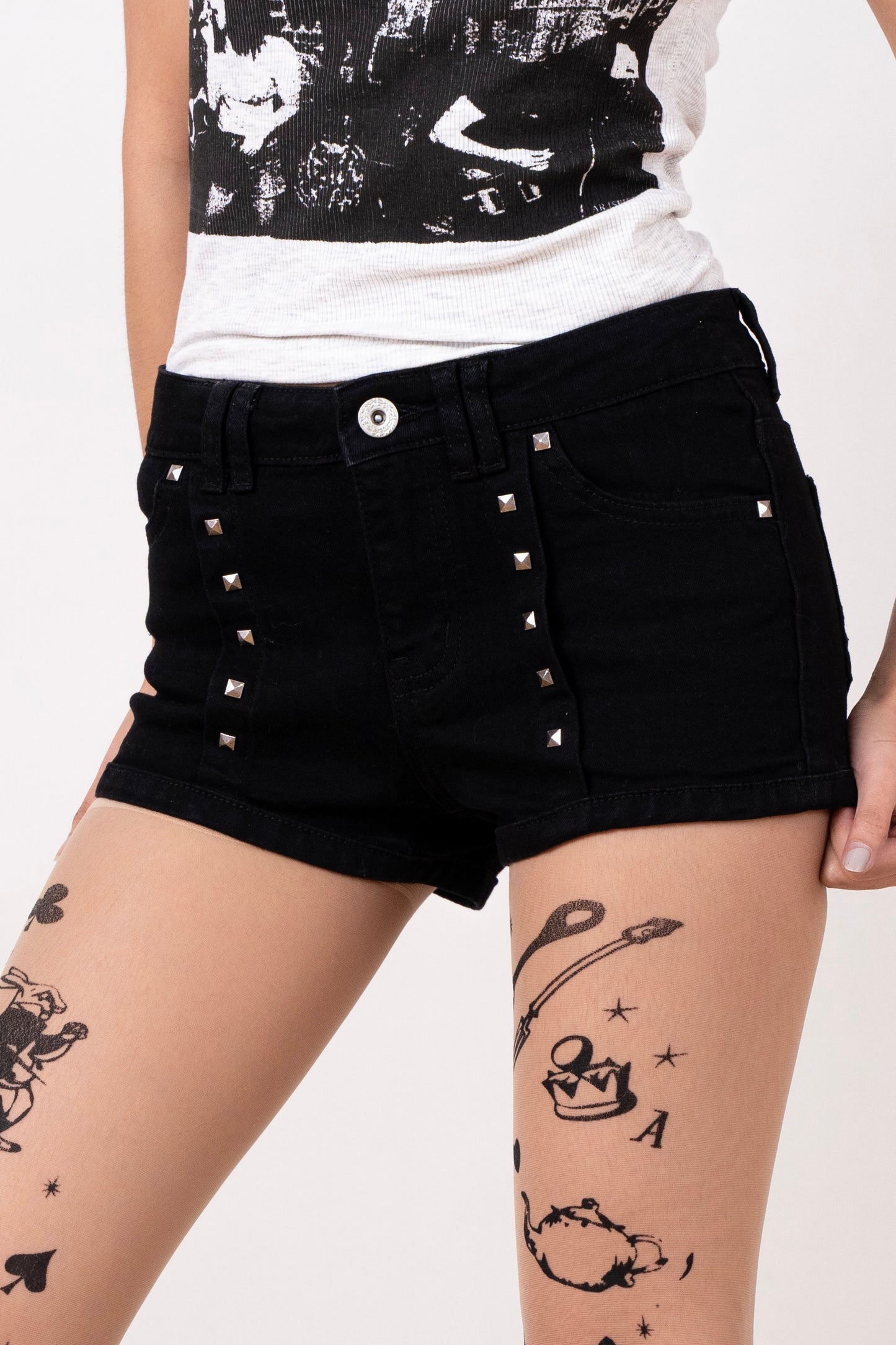 Black studded Denim Shorts