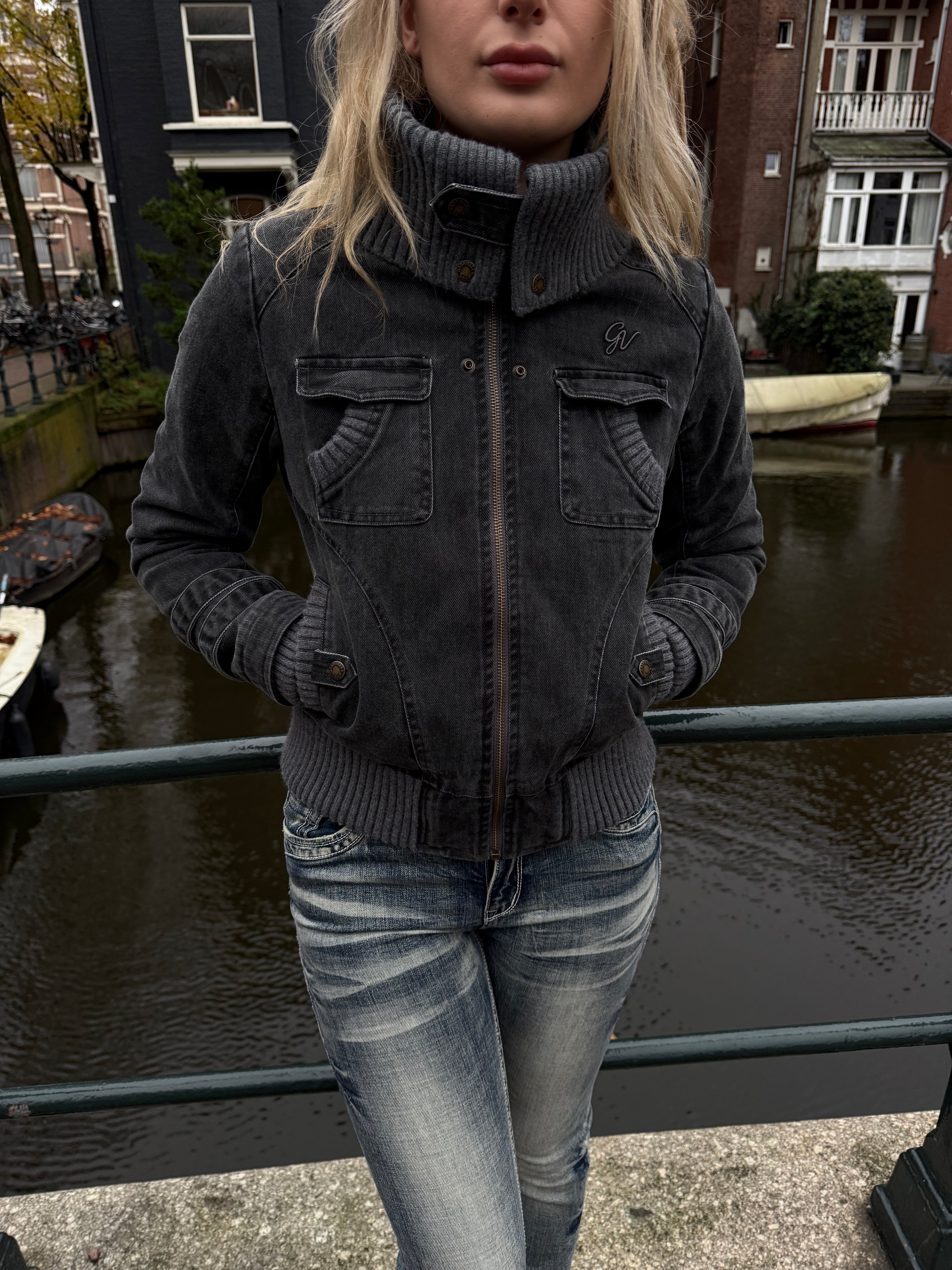 2000s Ribbed collar cargo jacket