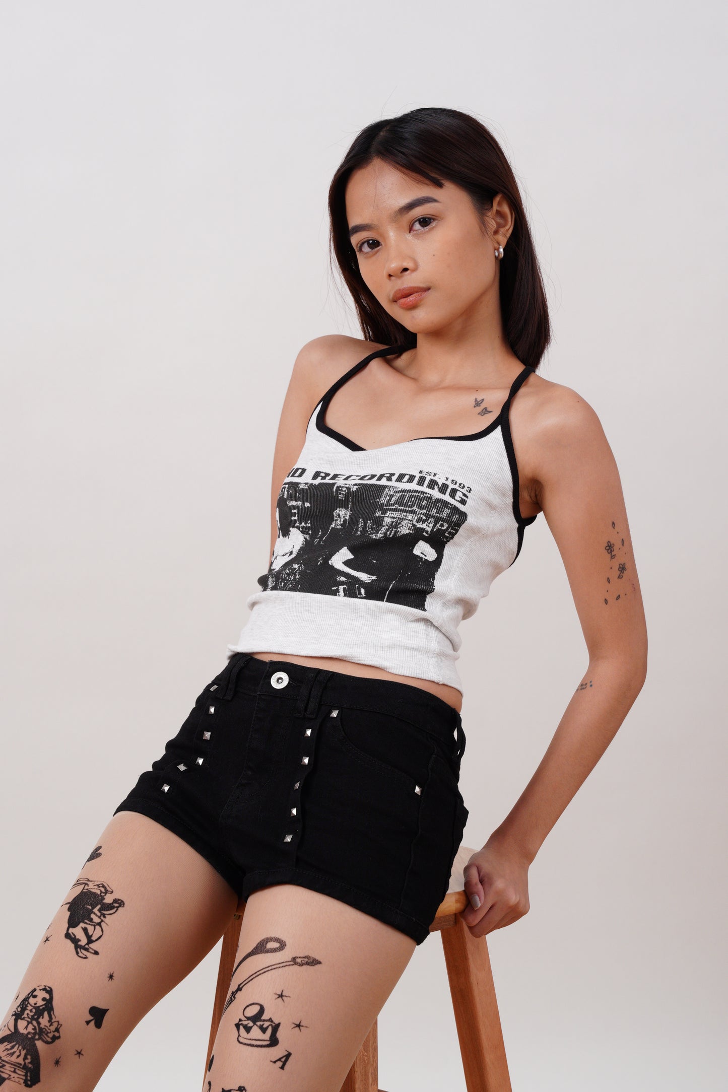 Black studded Denim Shorts