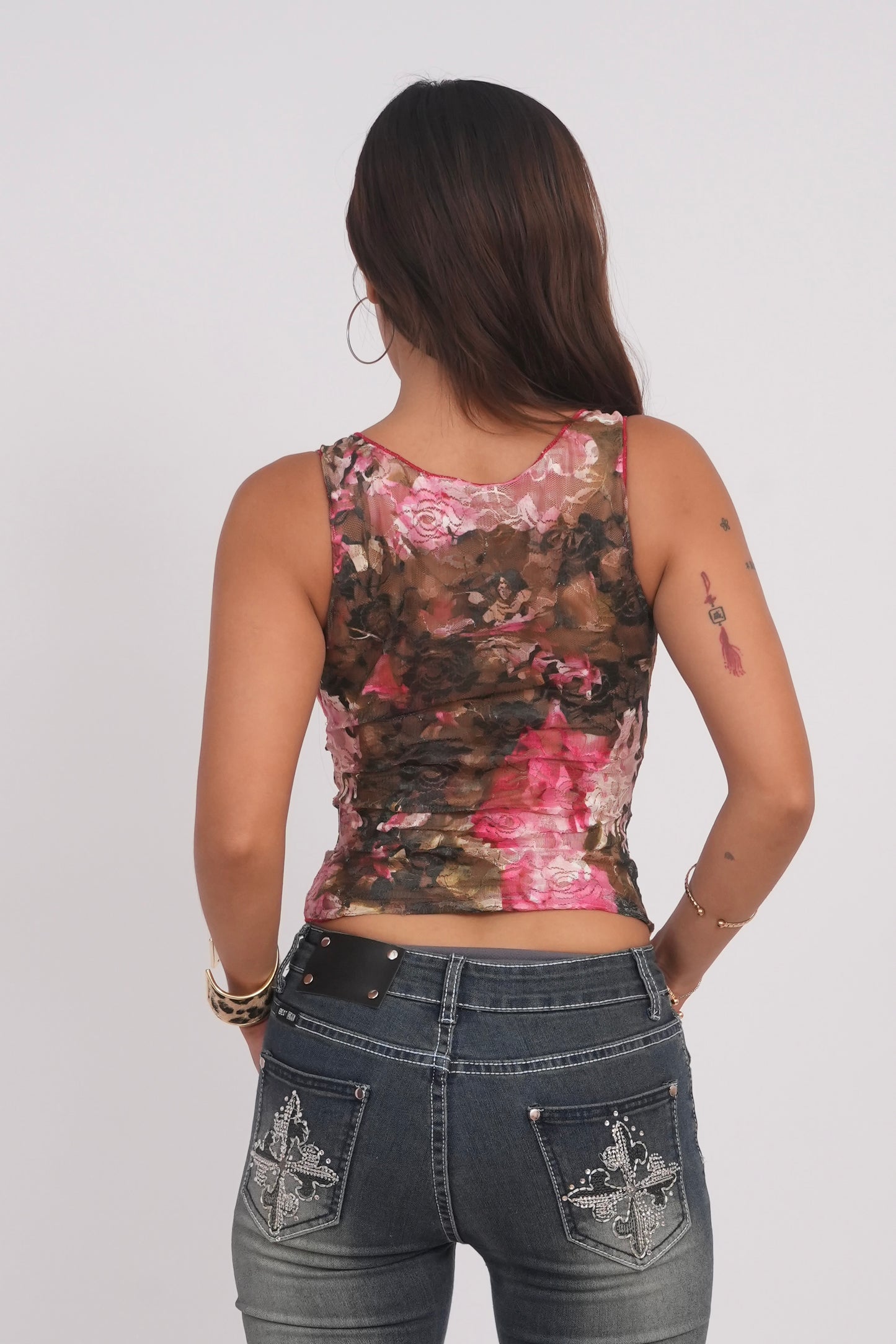 Floral Mesh V-Neck Top