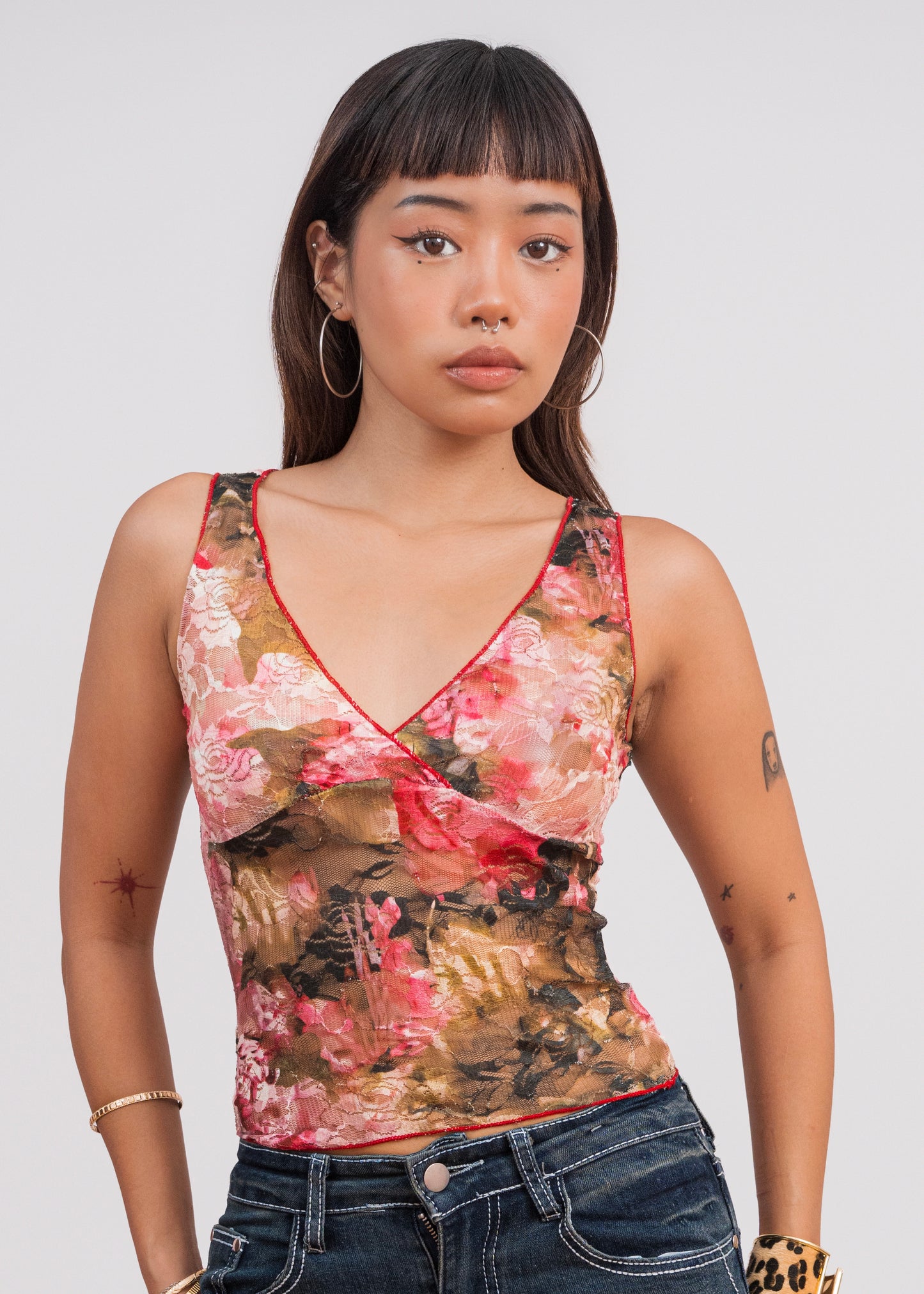 Floral Mesh V-Neck Top