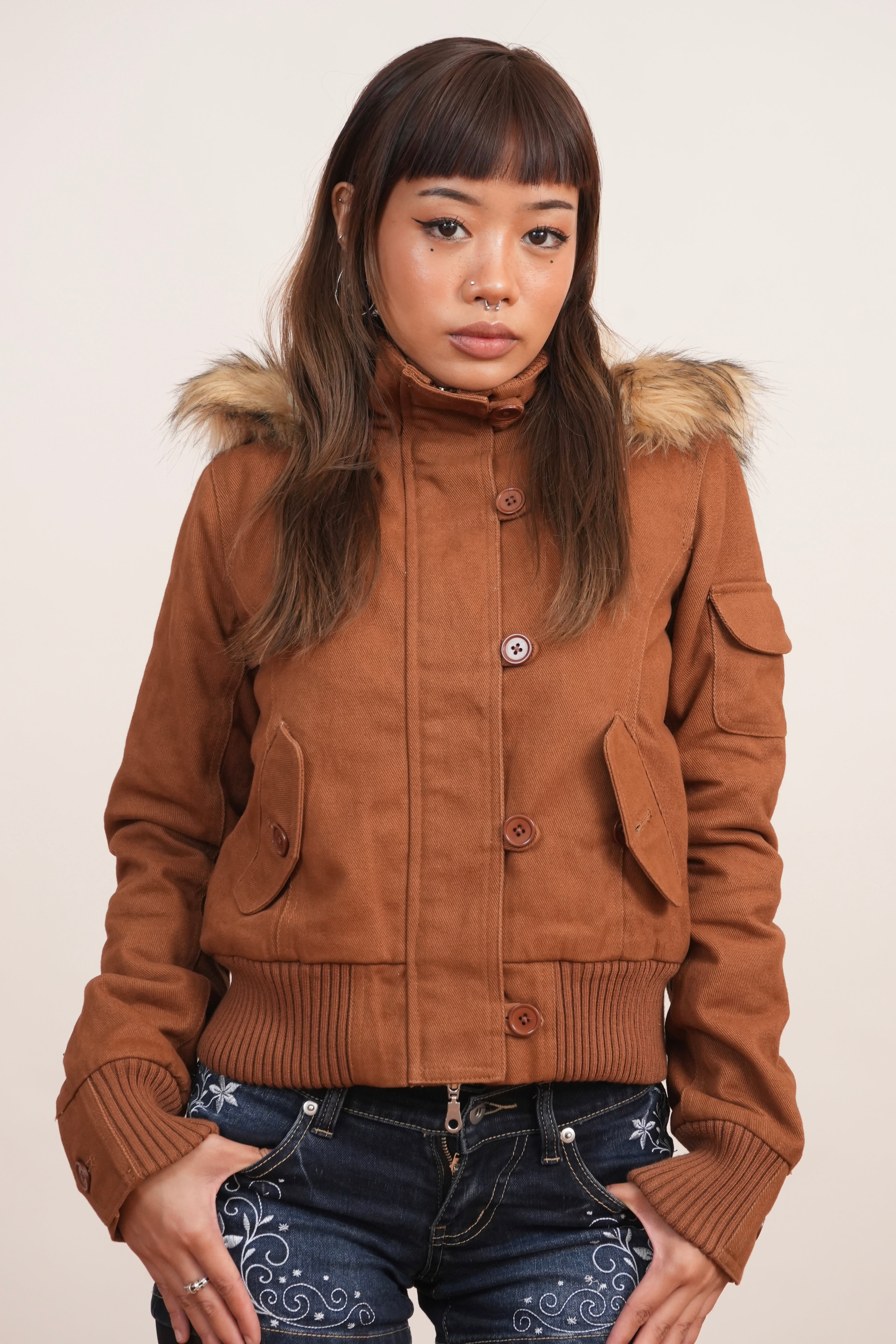 V2 2000s Jacket with Fur Collar