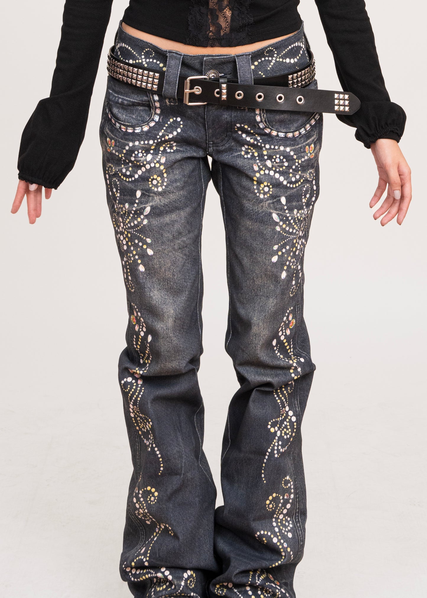 Rhinestone silhouette Flared Jeans