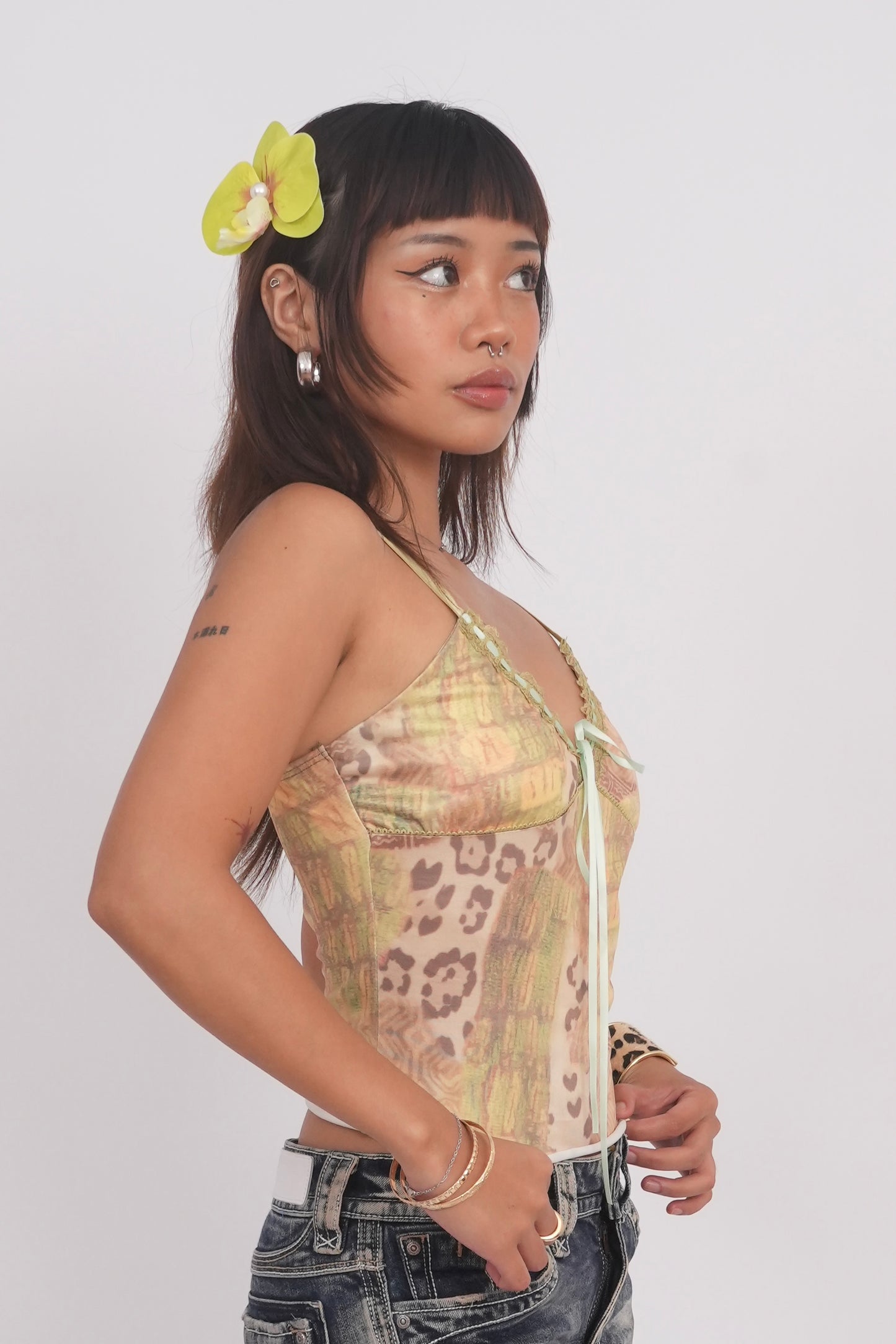 Leopard Print Contrast Lace Bow Camisole