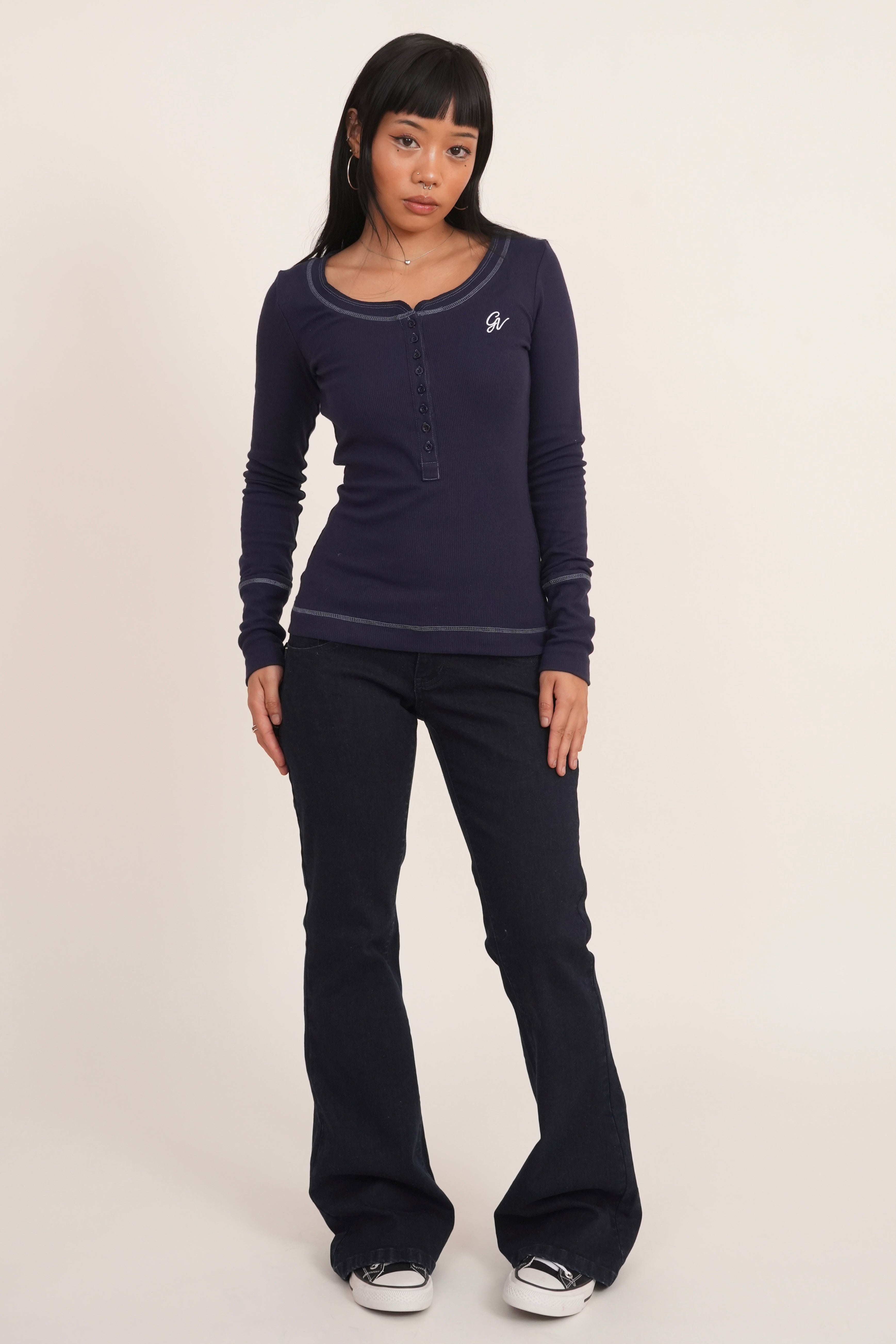 Navy Blue Henley Top