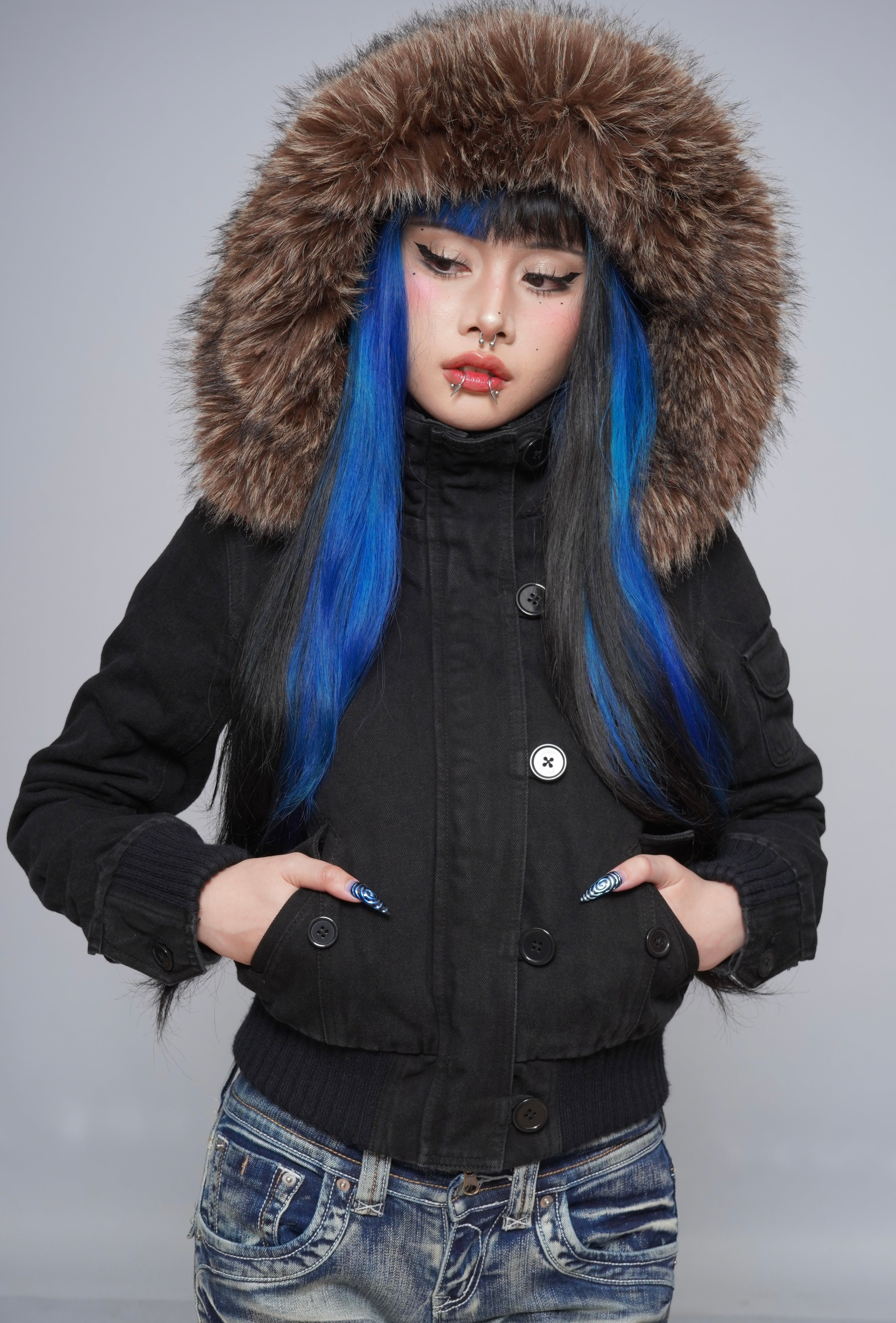 V3 2000s Jacket with Fur Collar