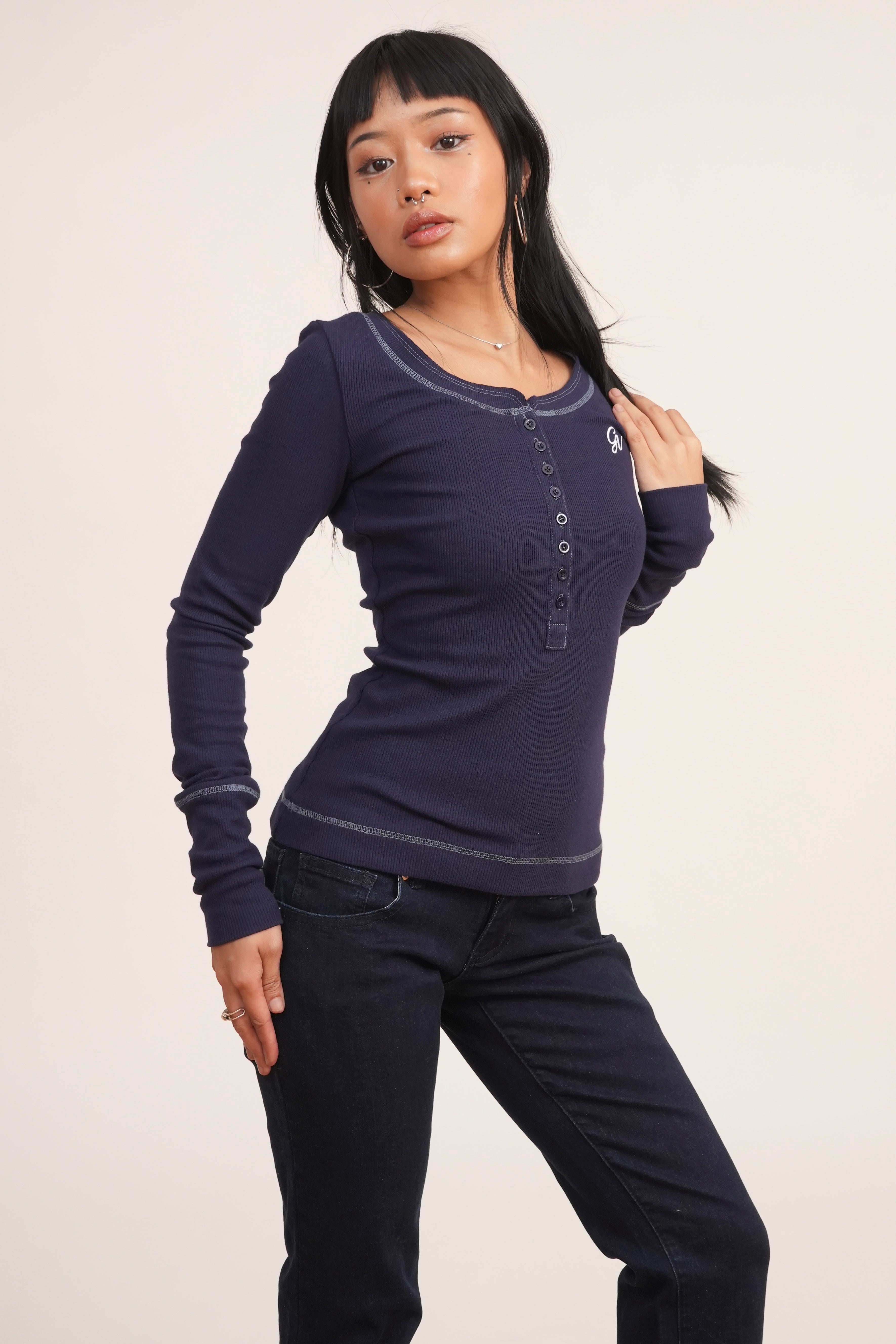 Navy Blue Henley Top