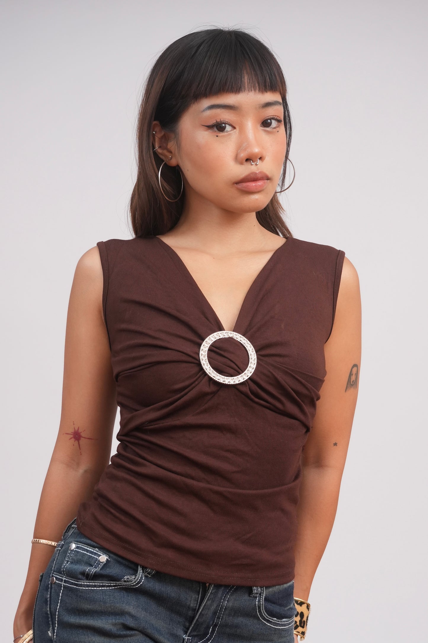 Brown V-Neck Top