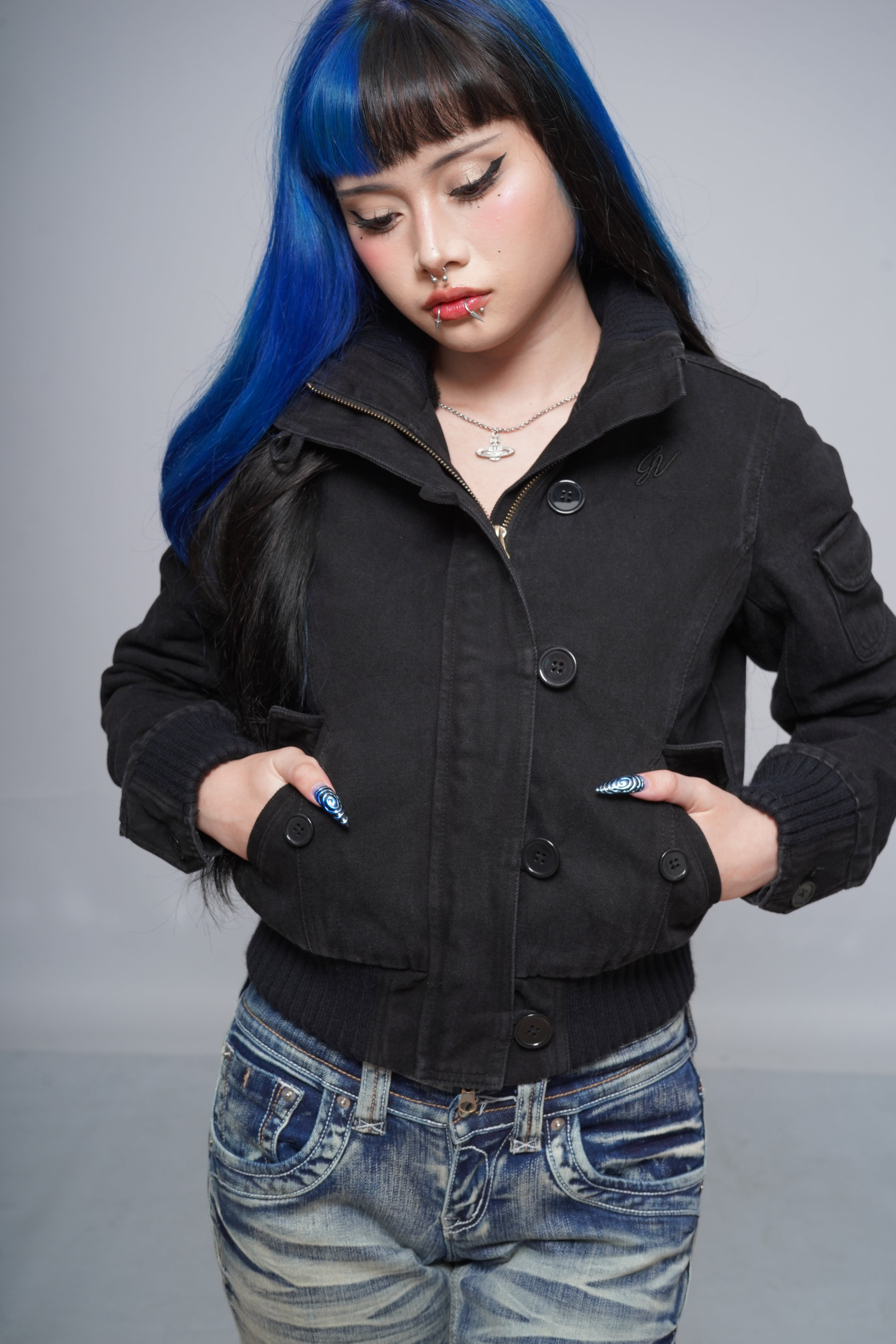 Cropped V3 2000s Jacket with Fur Collar