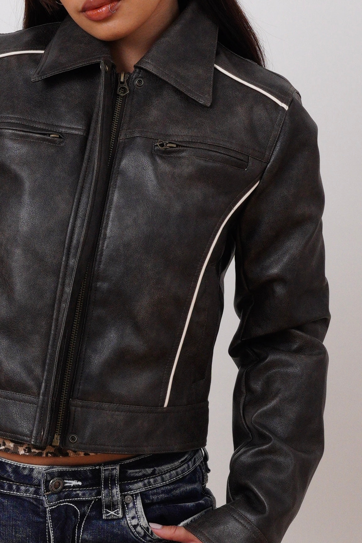 Reflective Leather Biker Jacket