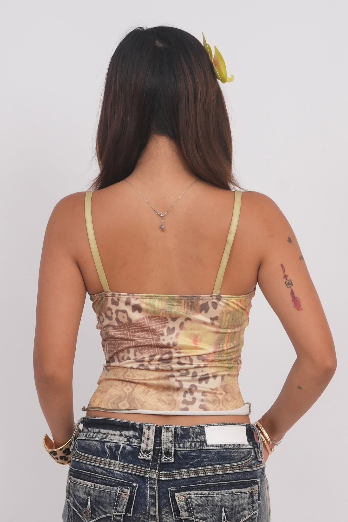 Leopard Print Contrast Lace Bow Camisole