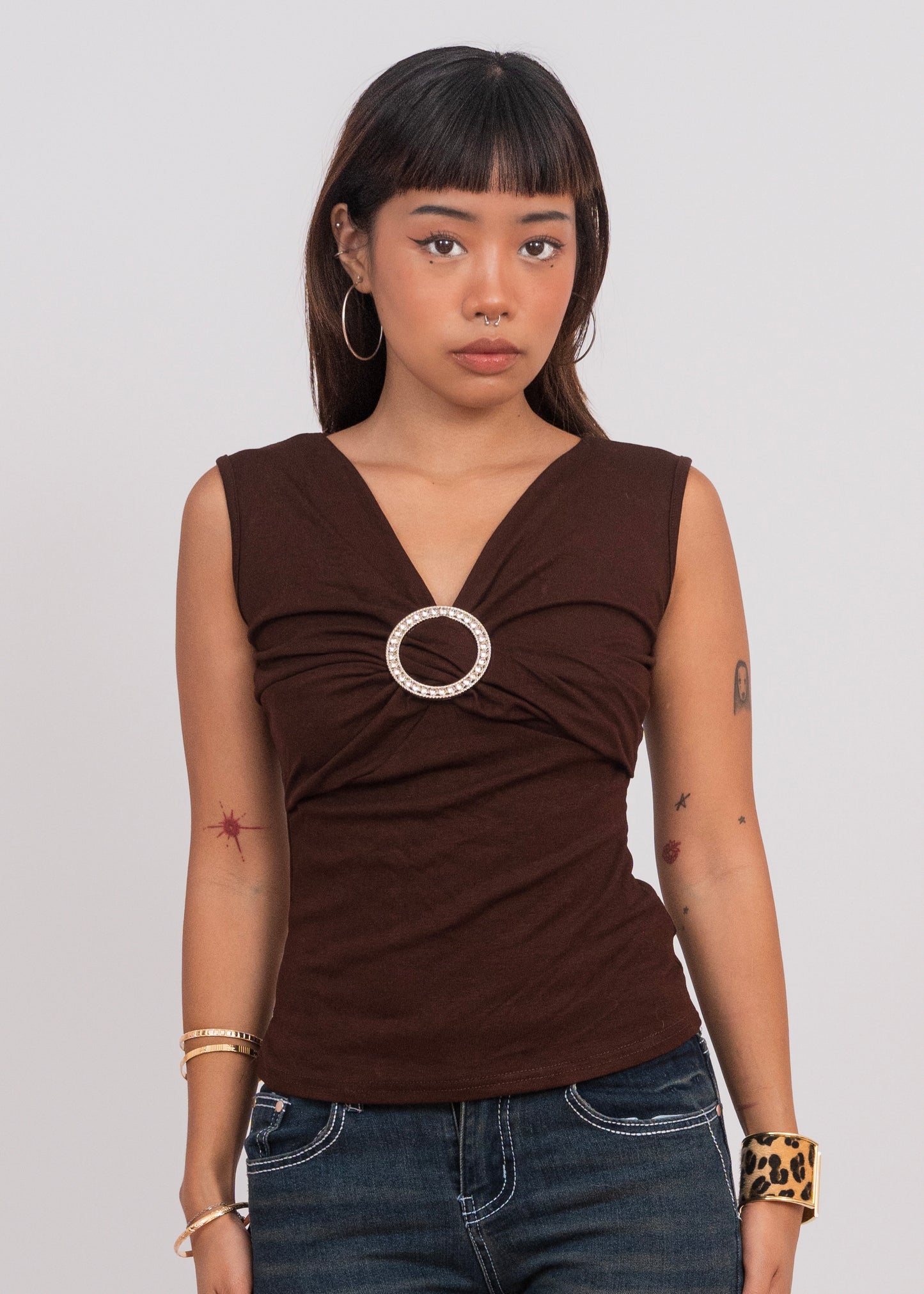 Brown V-Neck Top