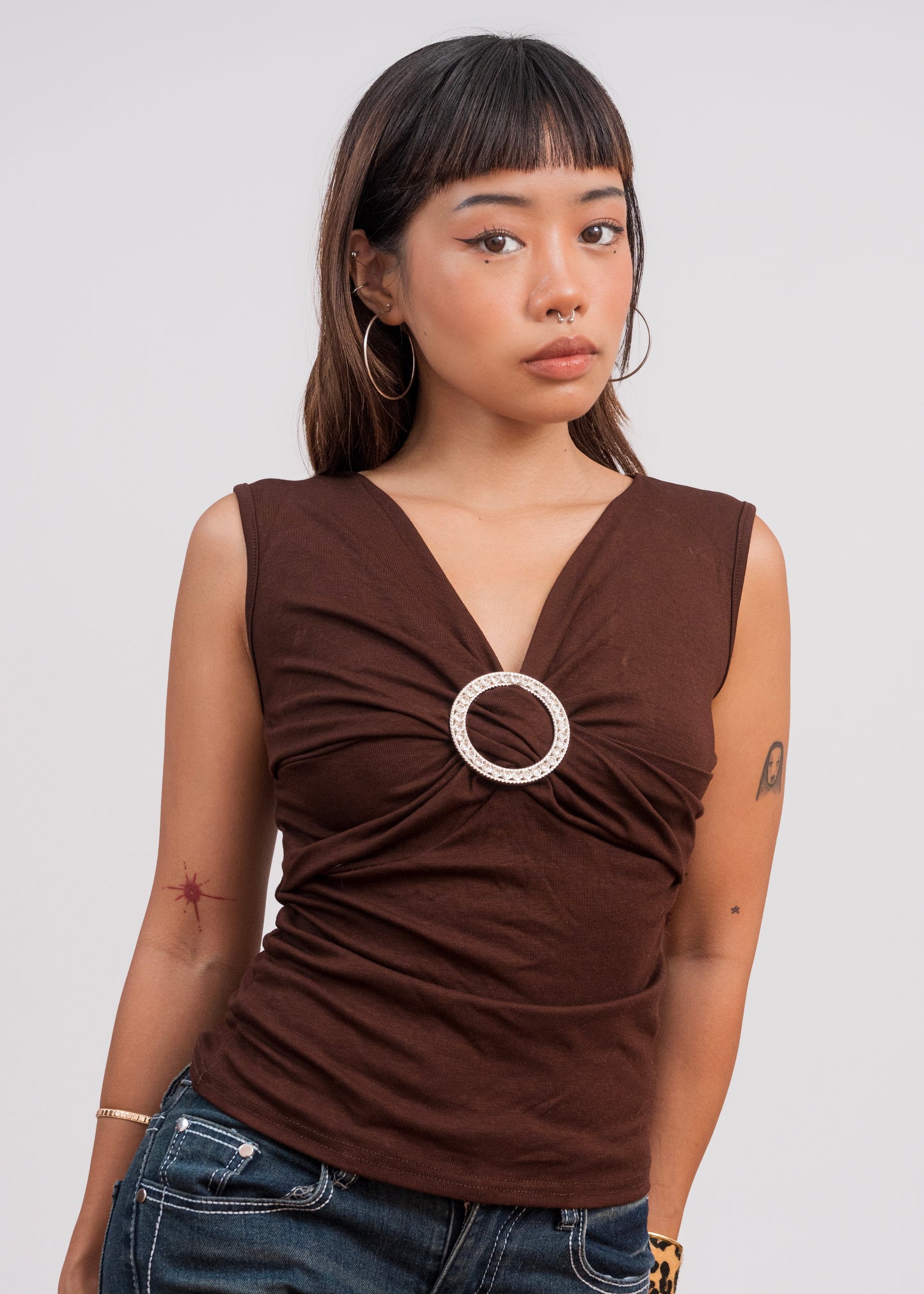 Brown V-Neck Top