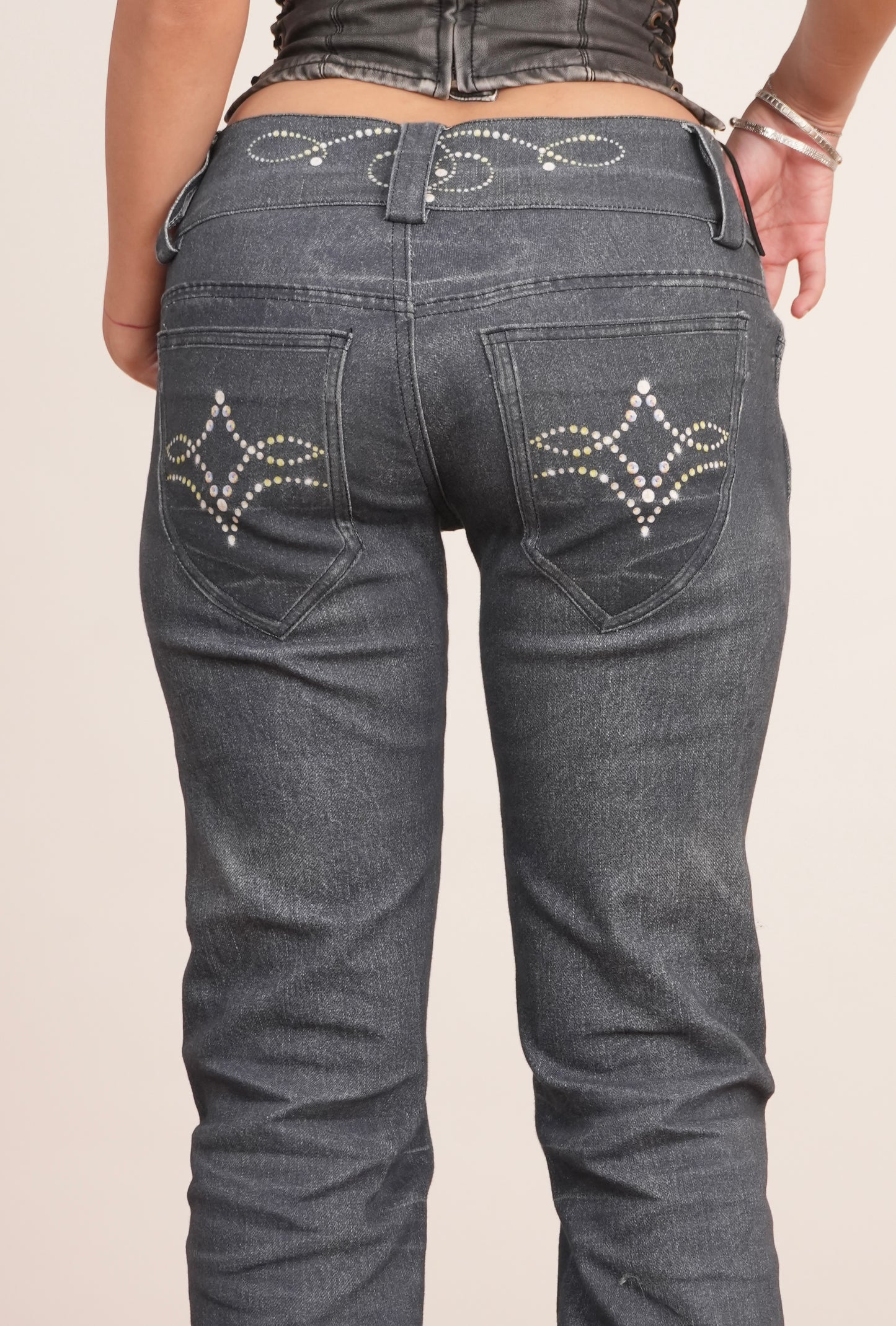 Rhinestone silhouette Flared Jeans
