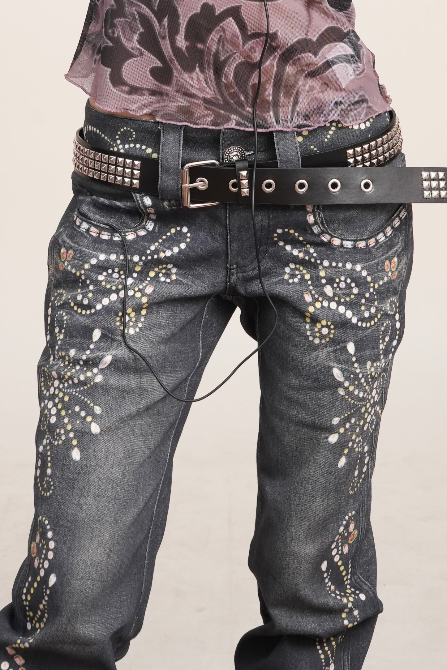 Rhinestone silhouette Flared Jeans