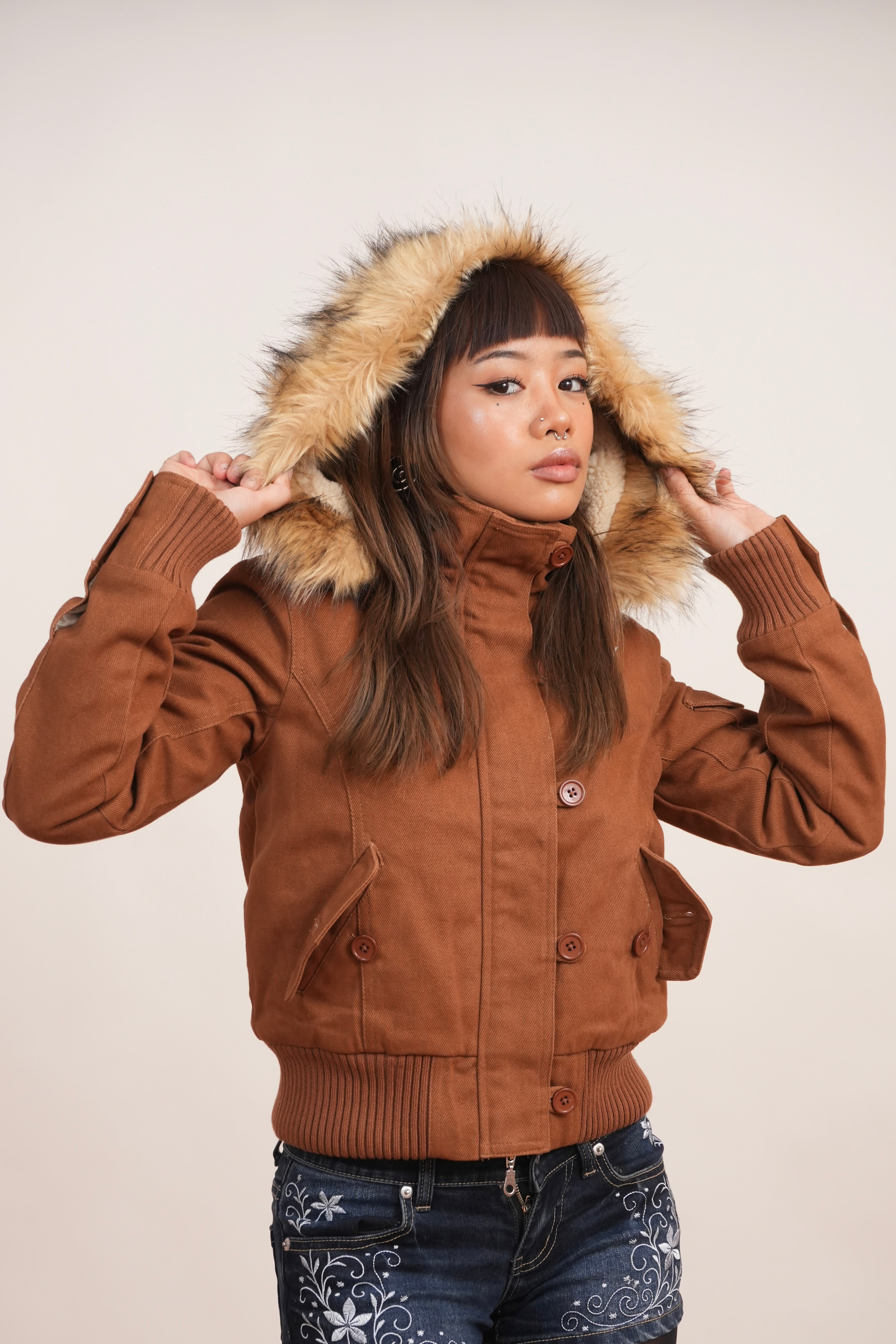 V2 2000s Jacket with Fur Collar