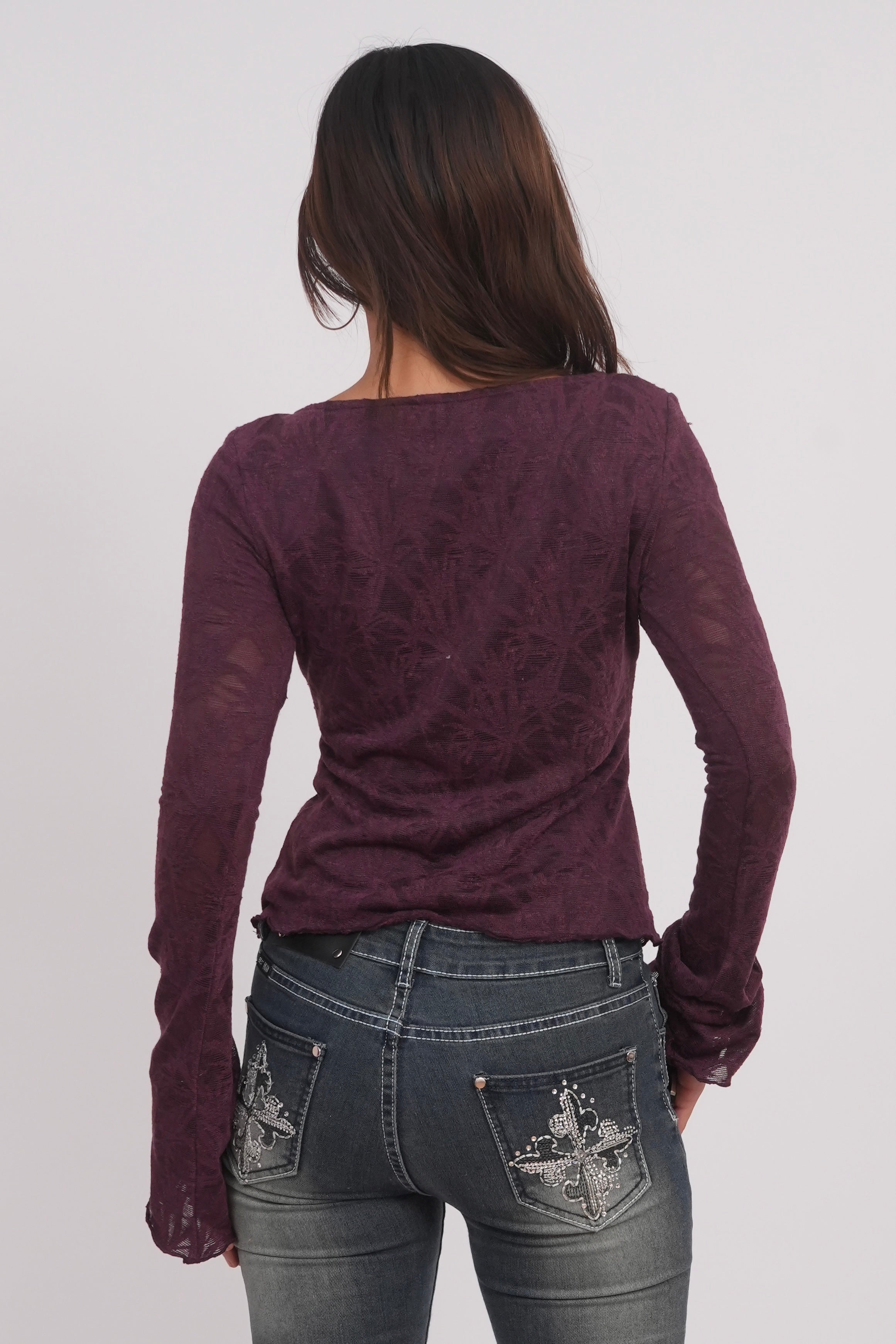 Velvet Kiss Jacquard Tie-Front Top