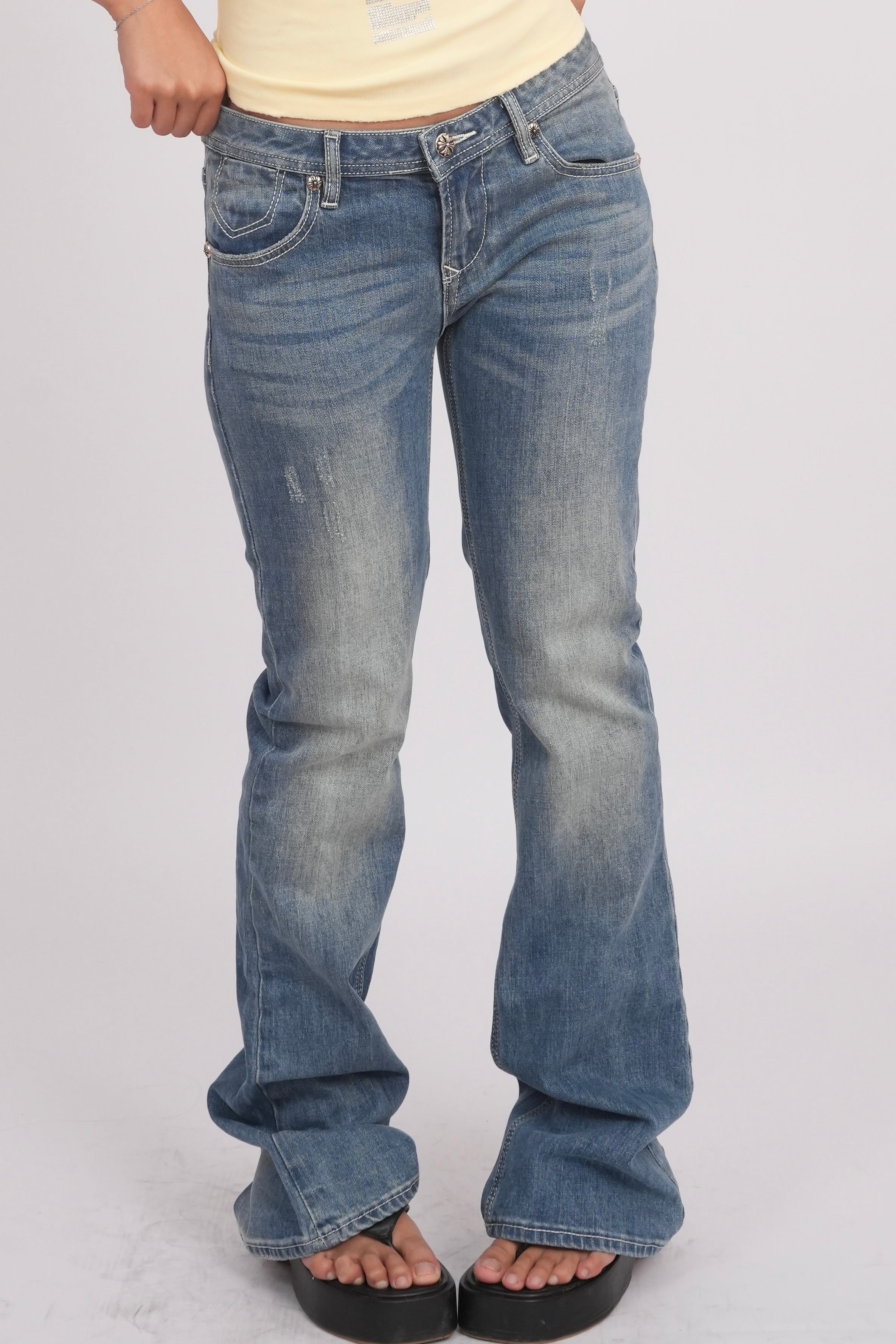 Low Waist Washed Flared Jeans