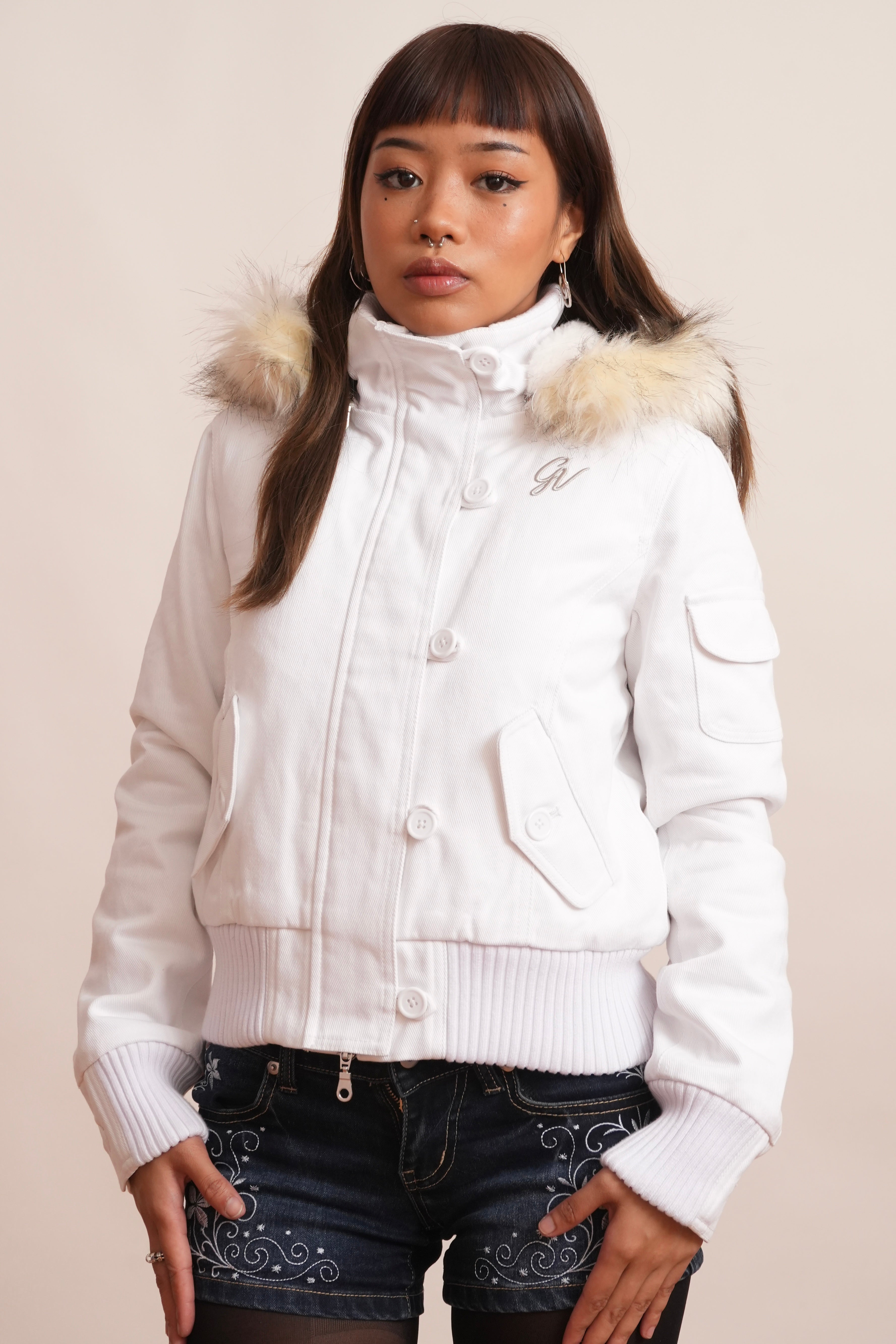 V2 2000s Jacket with Fur Collar