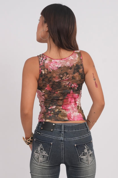Floral Mesh V-Neck Top