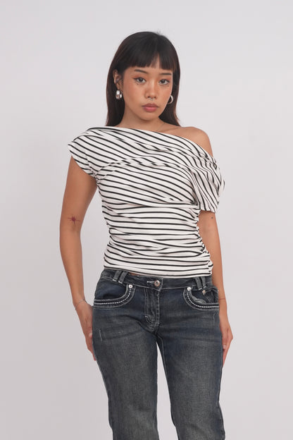 Black & White Striped Off-Shoulder Top