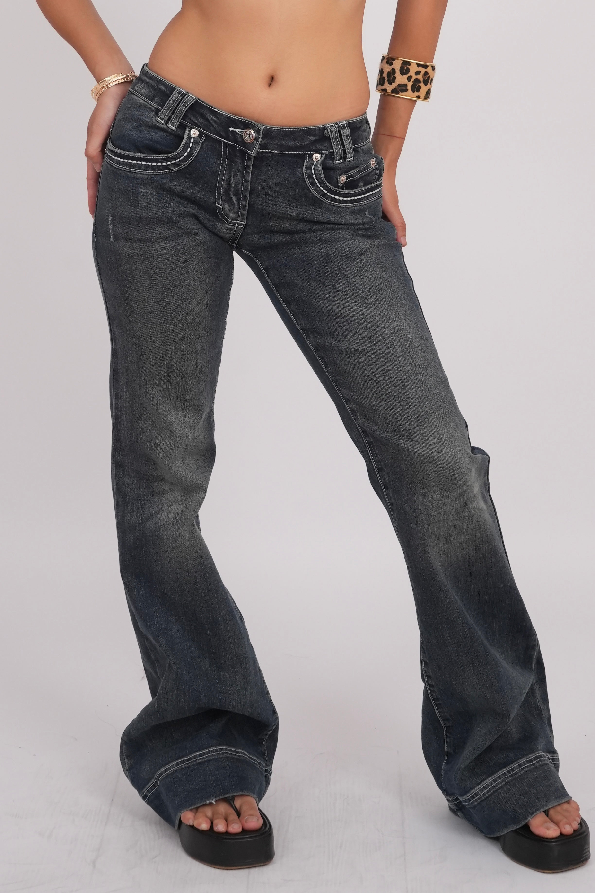 Low-Rise Stretch Flared Jeans