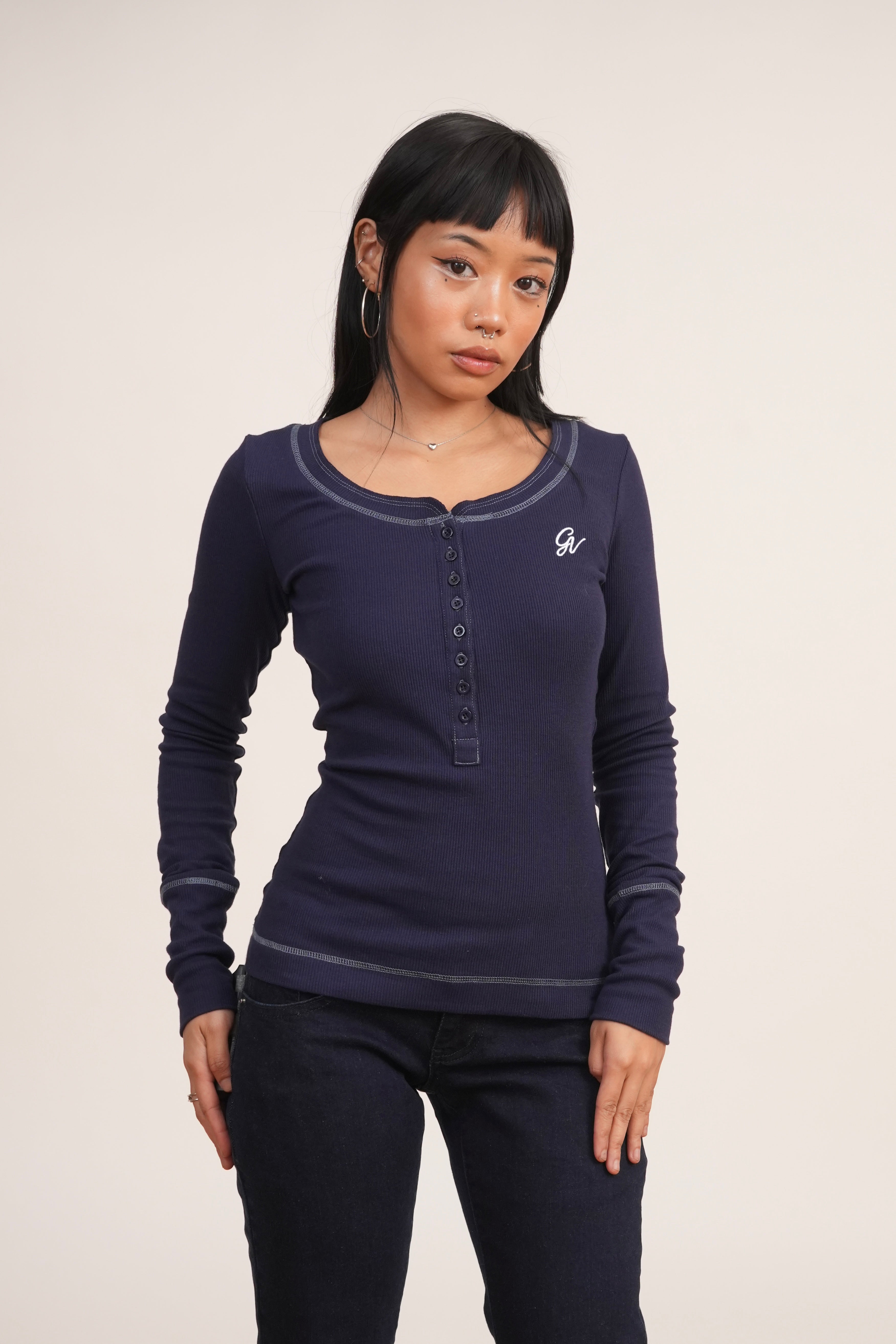 Navy Blue Henley Top
