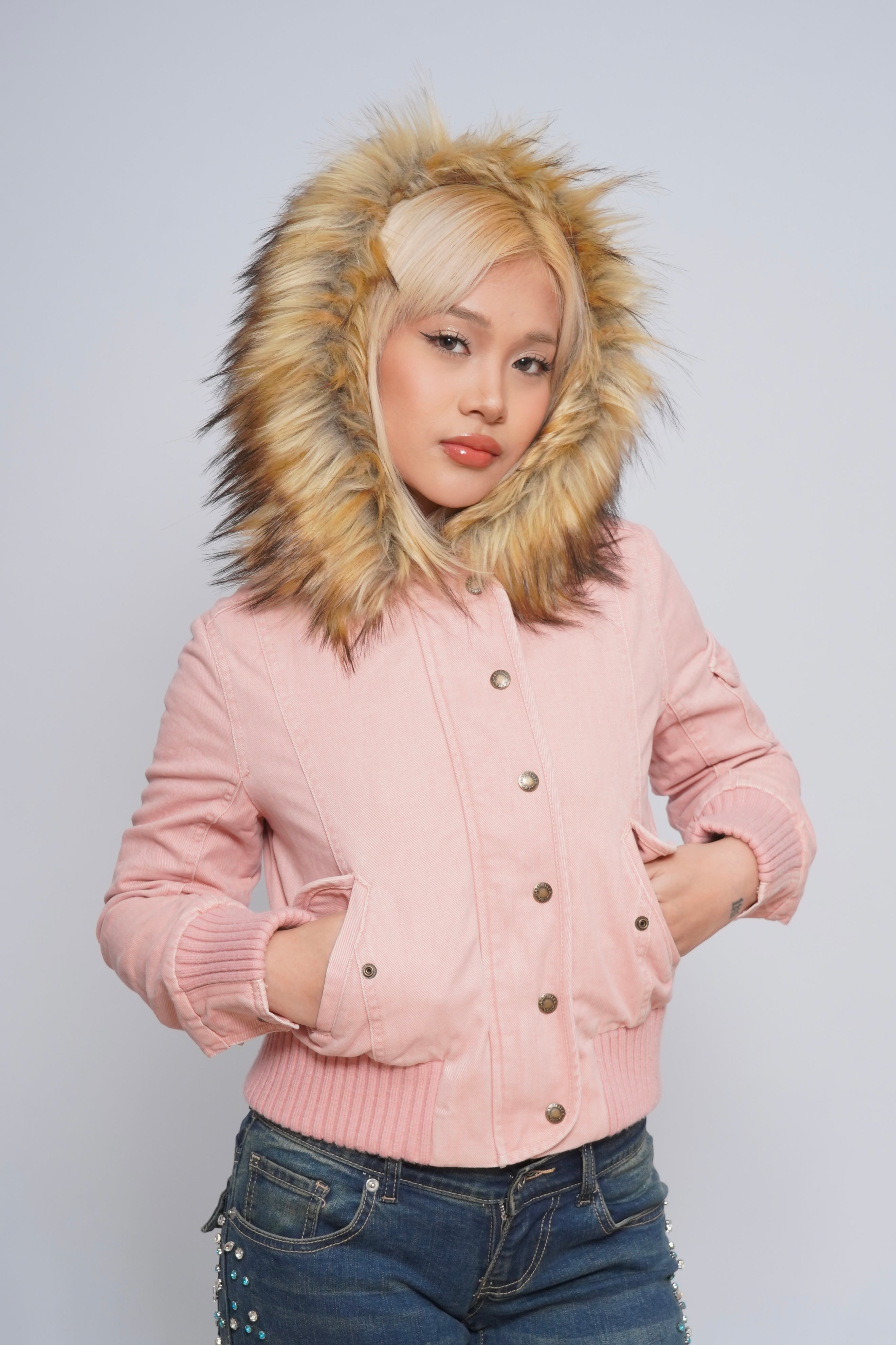 Cropped 2000s Jacket with Fur Collar
