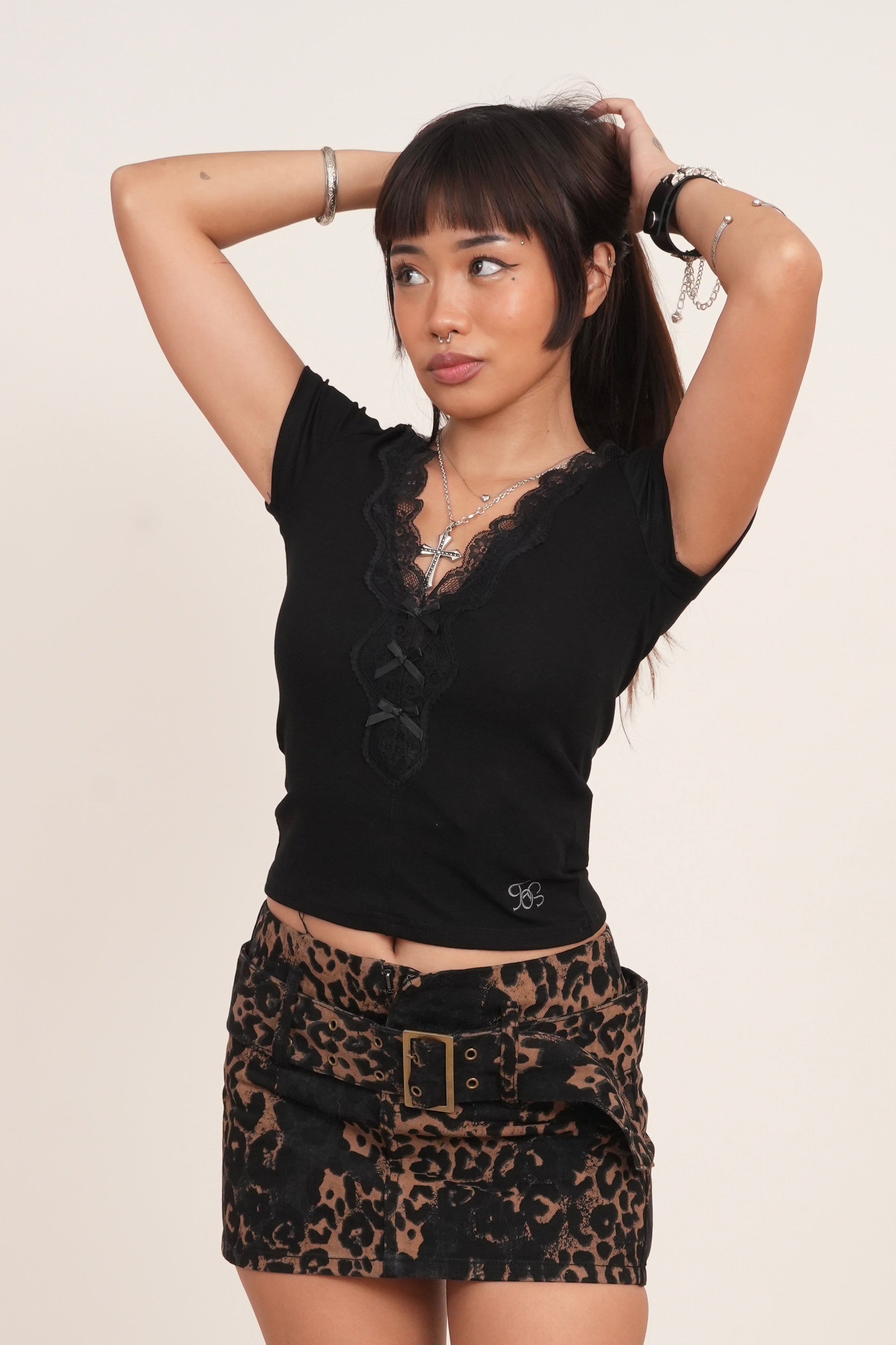 Lace Bow V-Neck