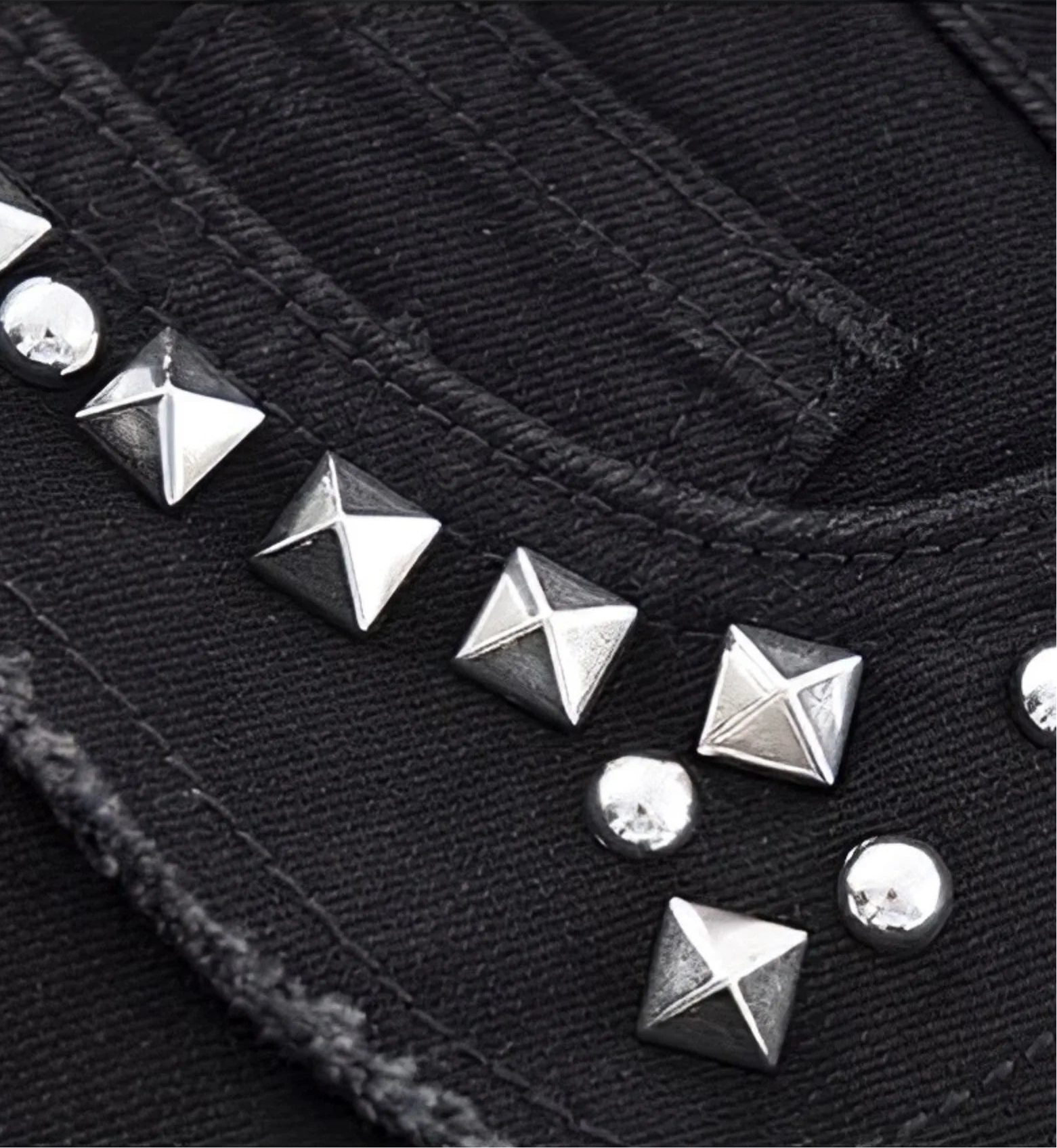 Studded Black Denim Shorts with Zippers