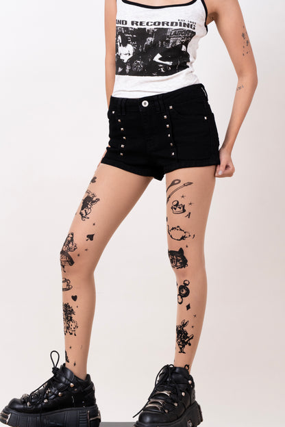 Black studded Denim Shorts