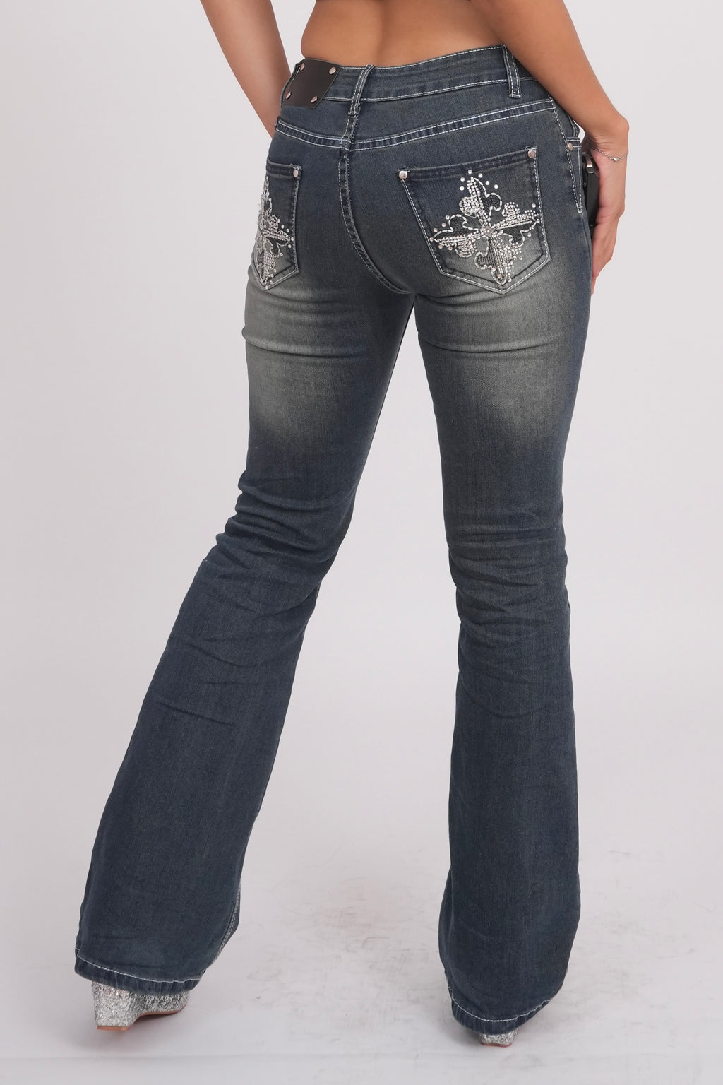 Low Waist Patch Work Flared Jeans