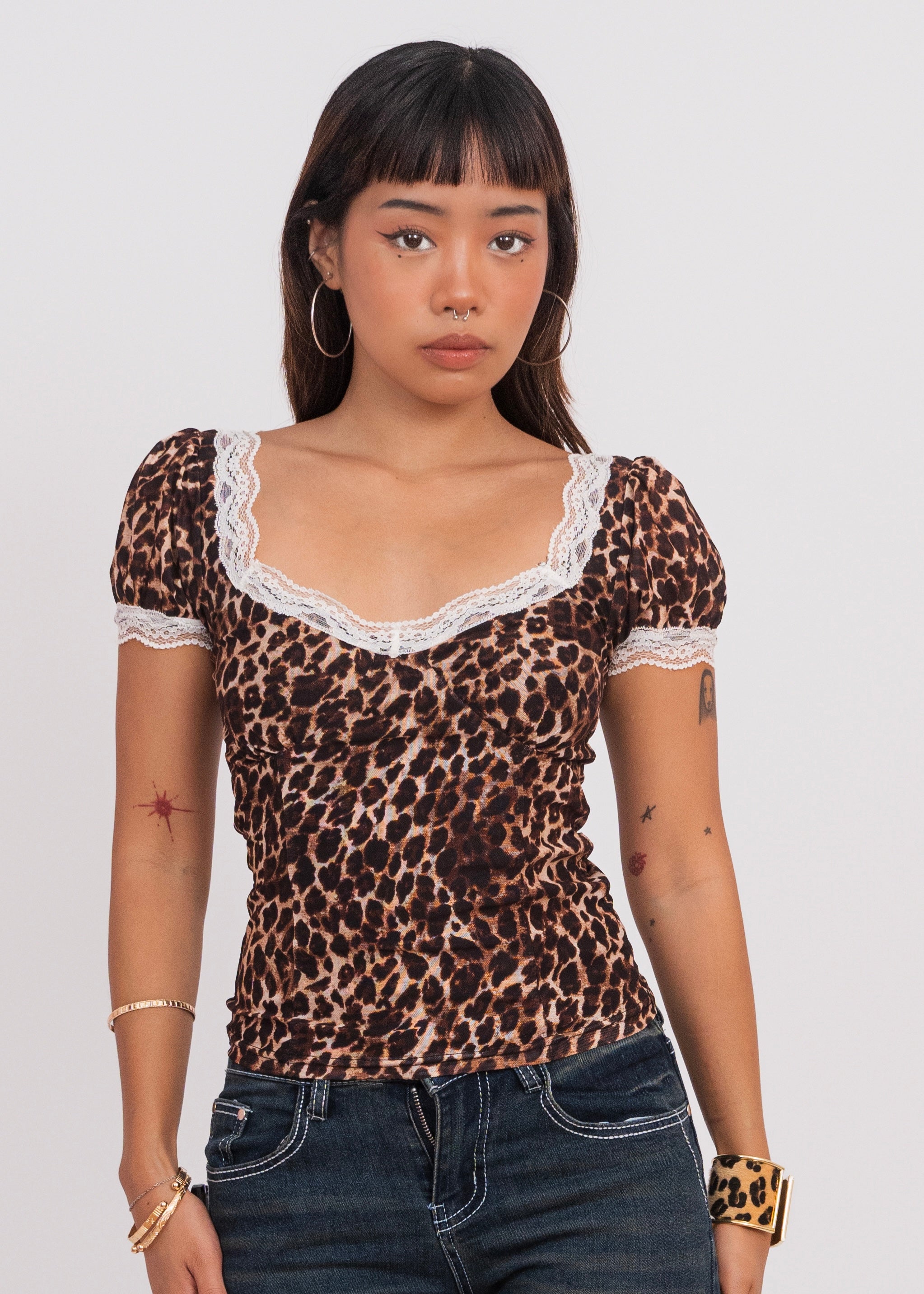 Laced Leopard print  Sleeve Top