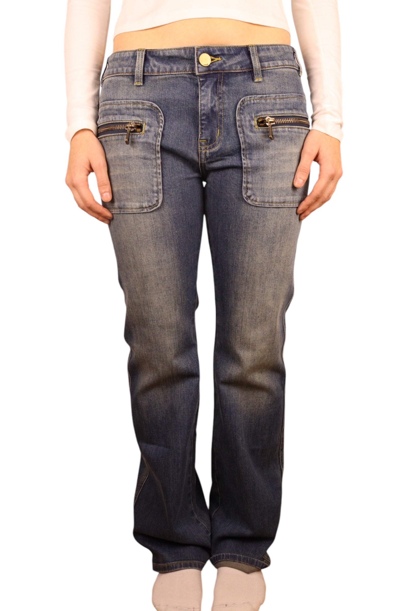 Retro Low-Waist Flared Zipper Jeans