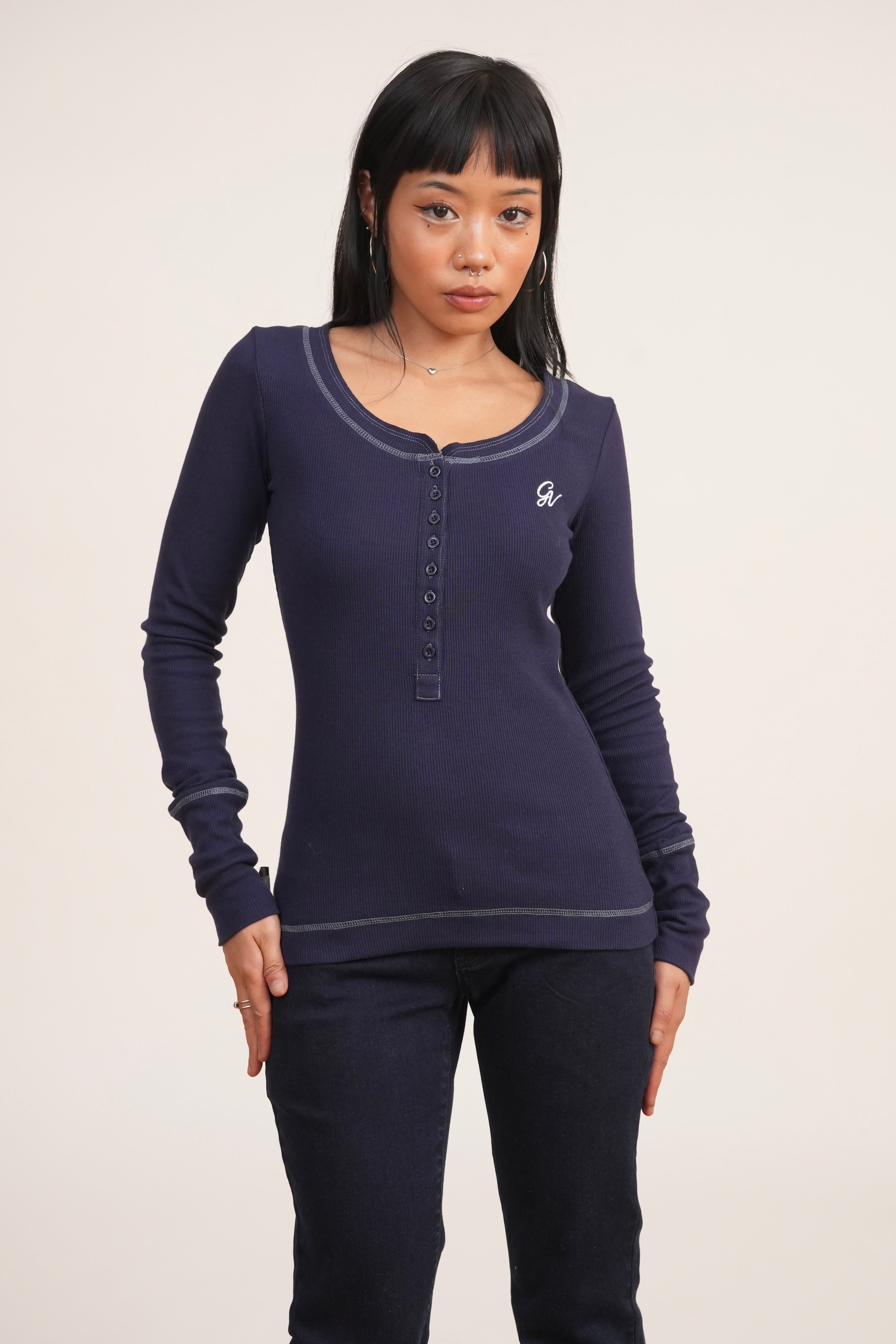 Navy Blue Henley Top