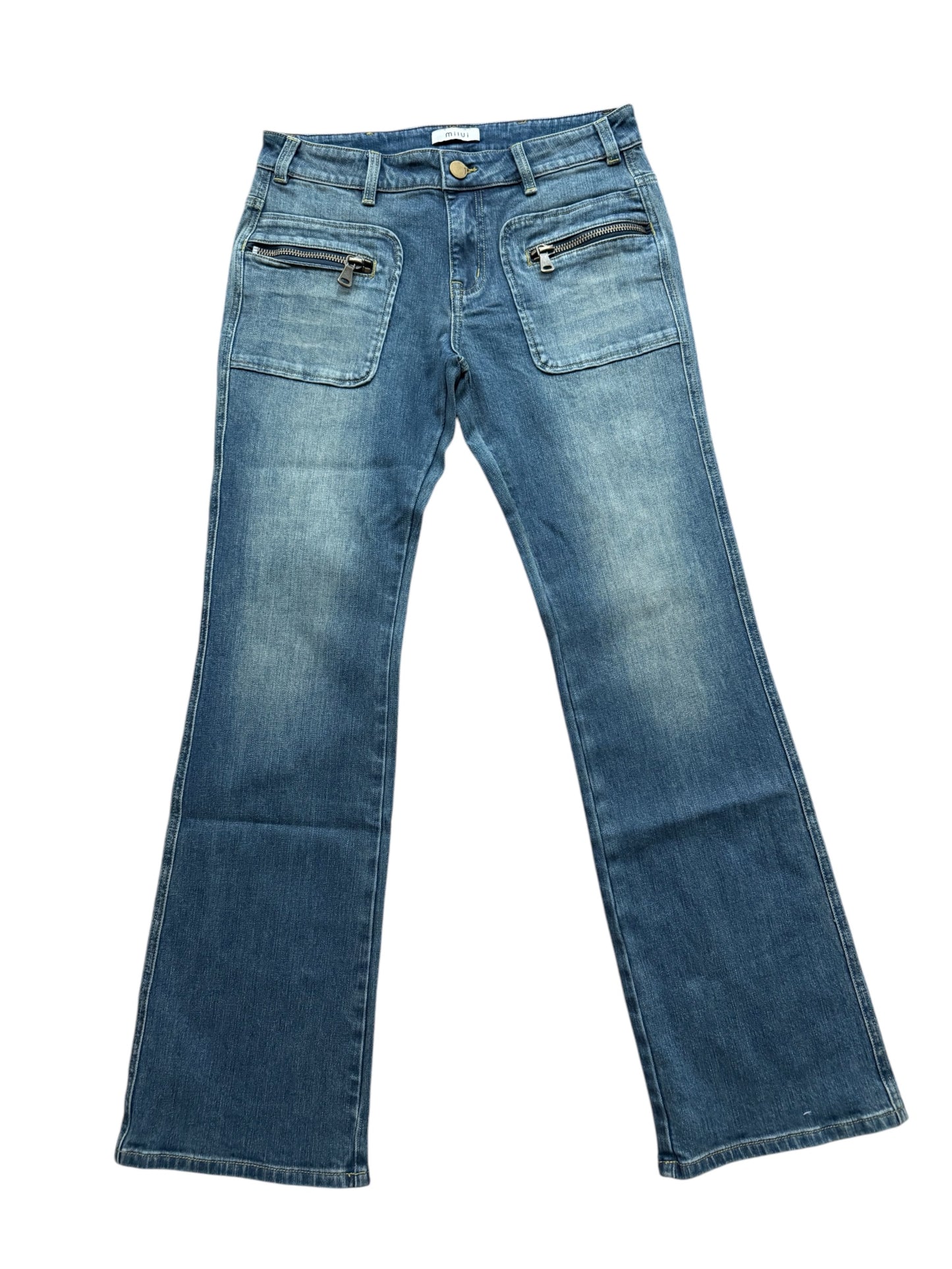 Retro Low-Waist Flared Zipper Jeans