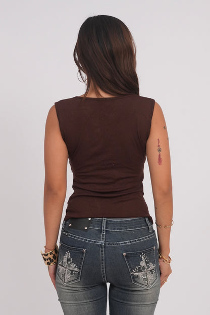 Brown V-Neck Top