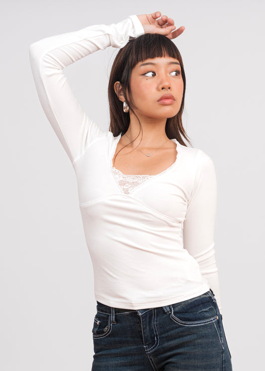 Babydoll Long Sleeve Top with Lace Detail