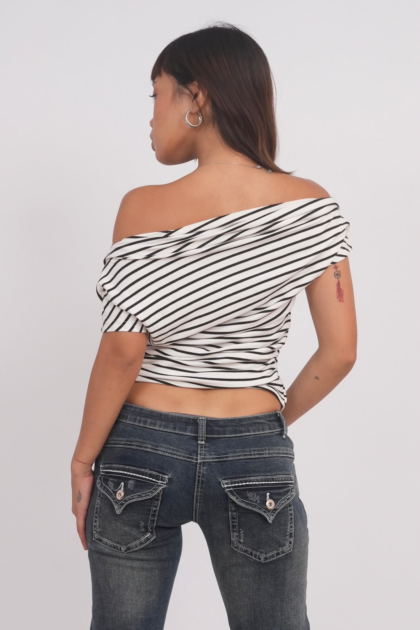 Black & White Striped Off-Shoulder Top
