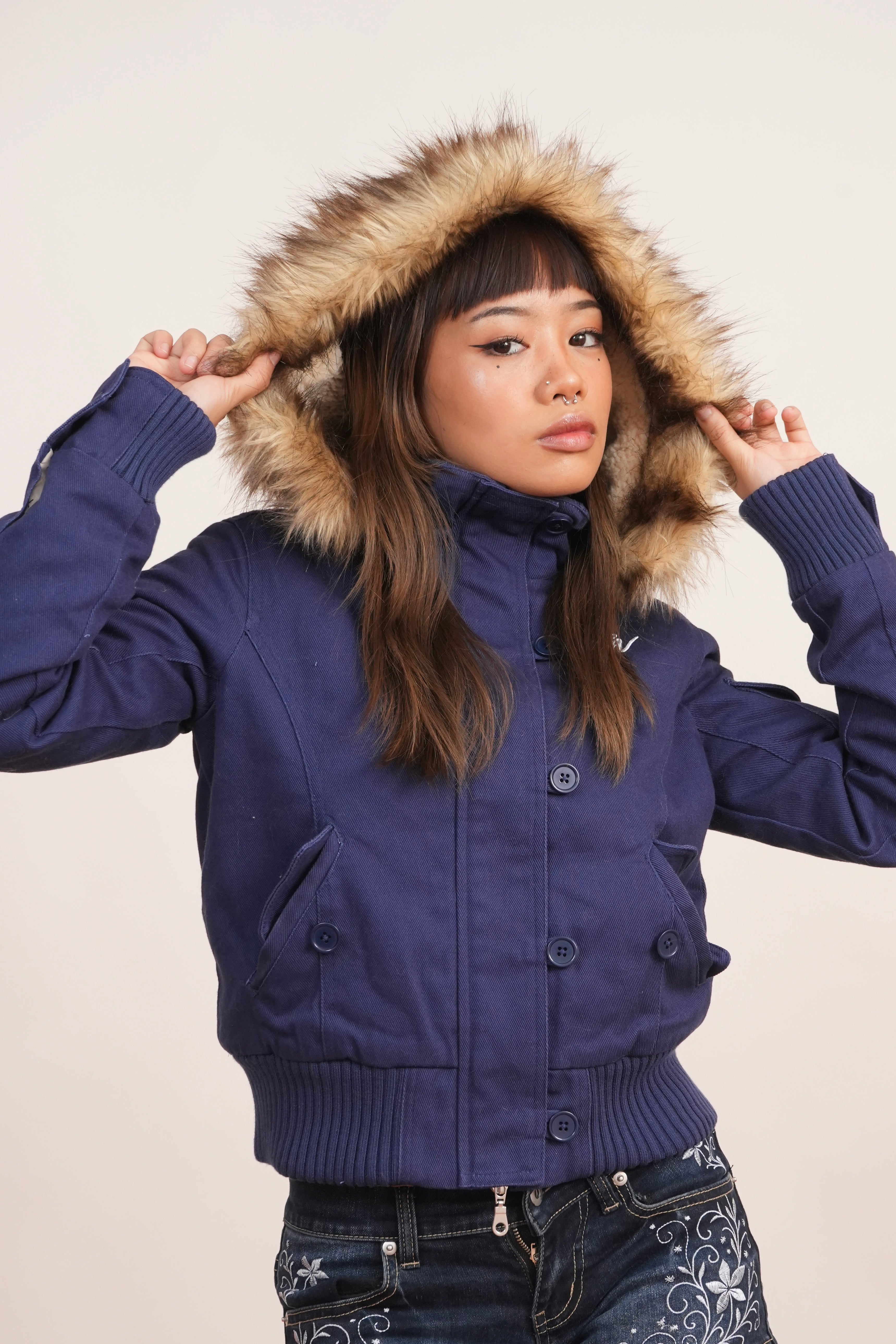 V2 2000s Jacket with Fur Collar