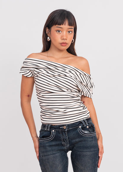 Black & White Striped Off-Shoulder Top