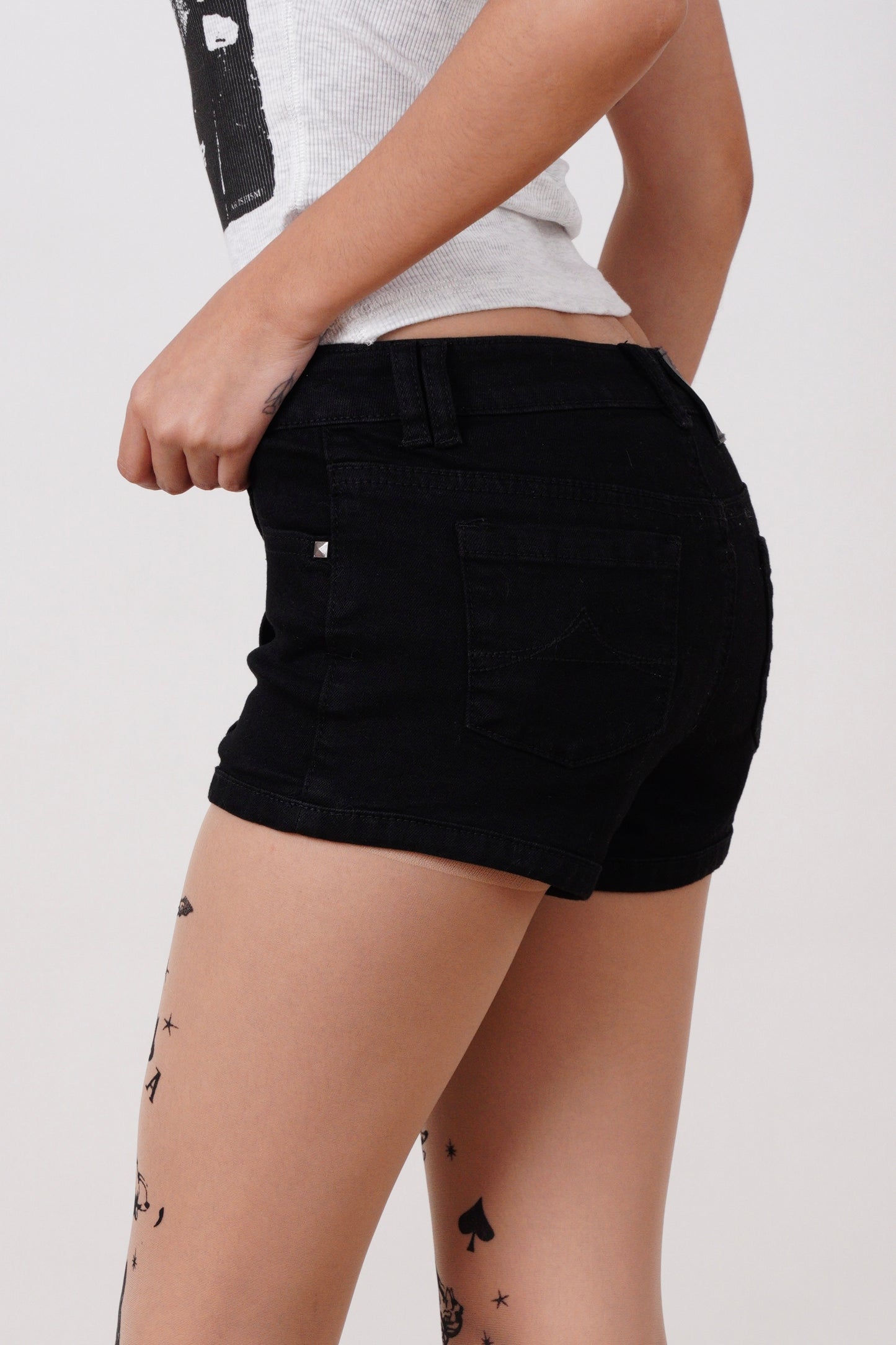 Black studded Denim Shorts