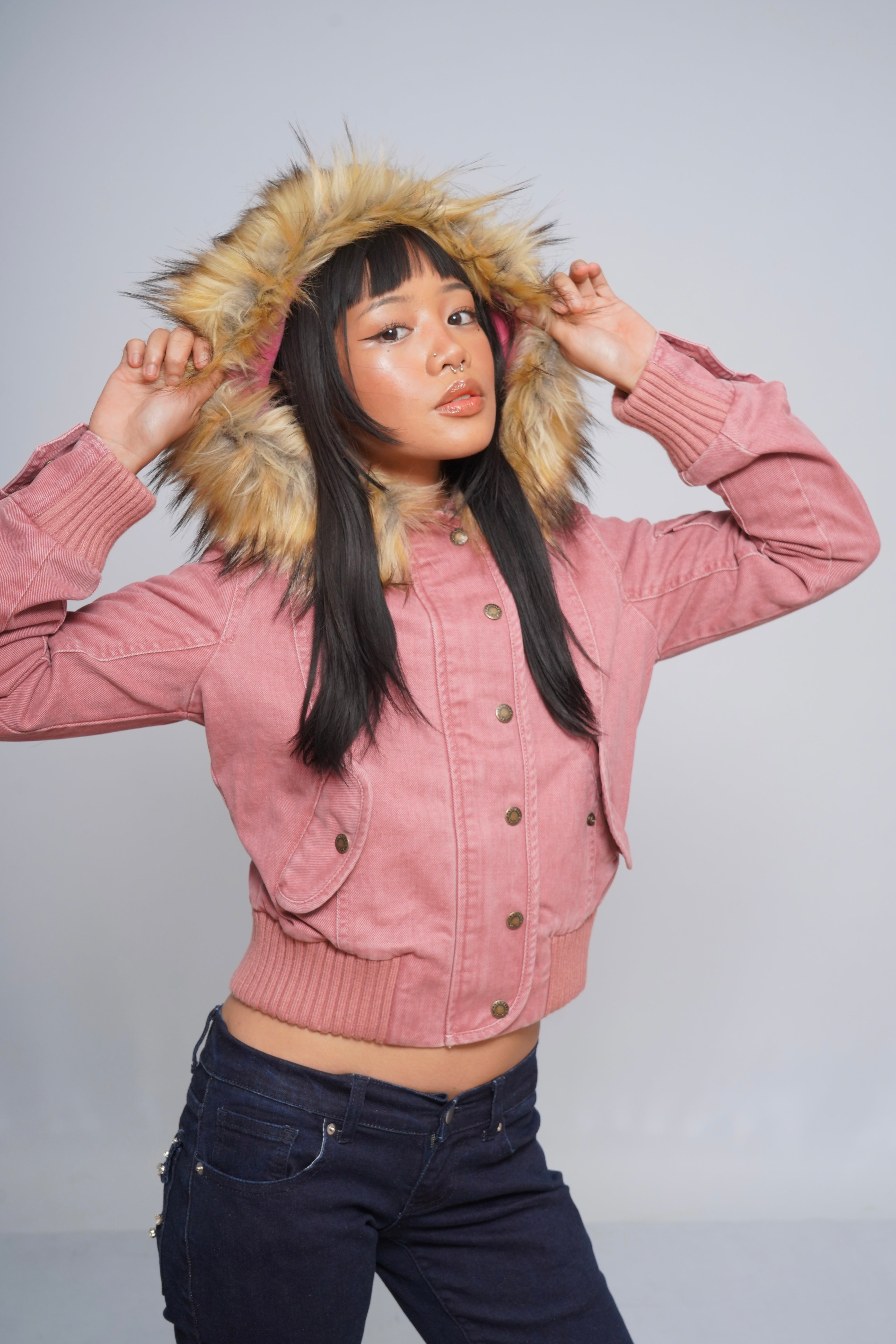 Cropped 2000s Jacket with Fur Collar