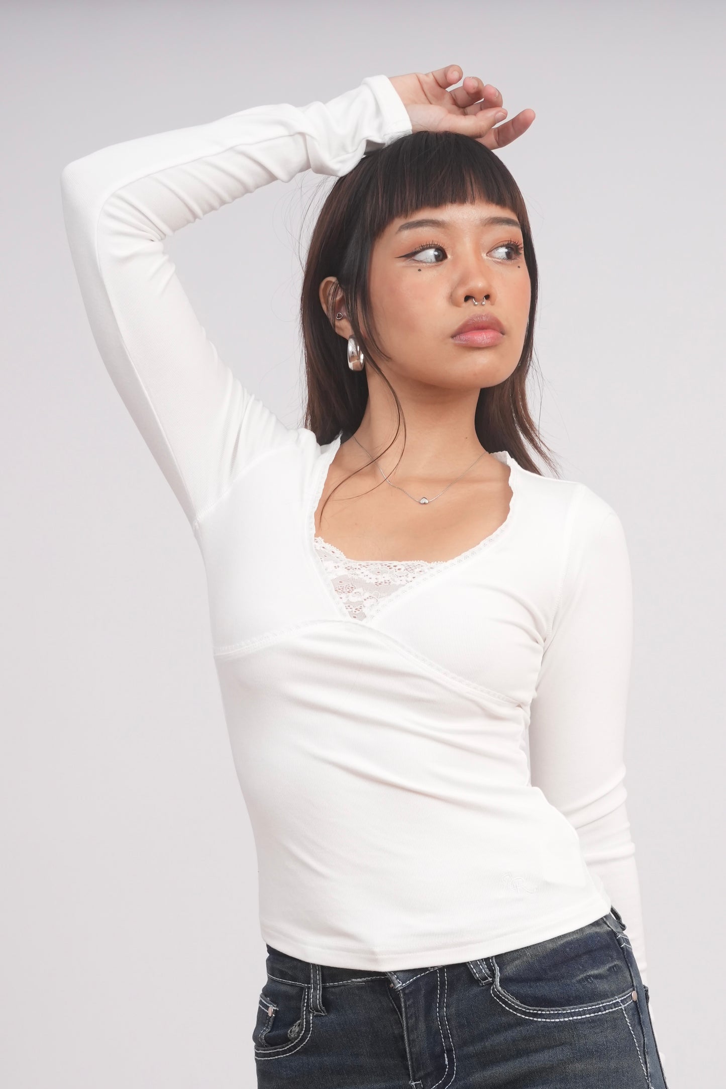 Babydoll Long Sleeve Top with Lace Detail