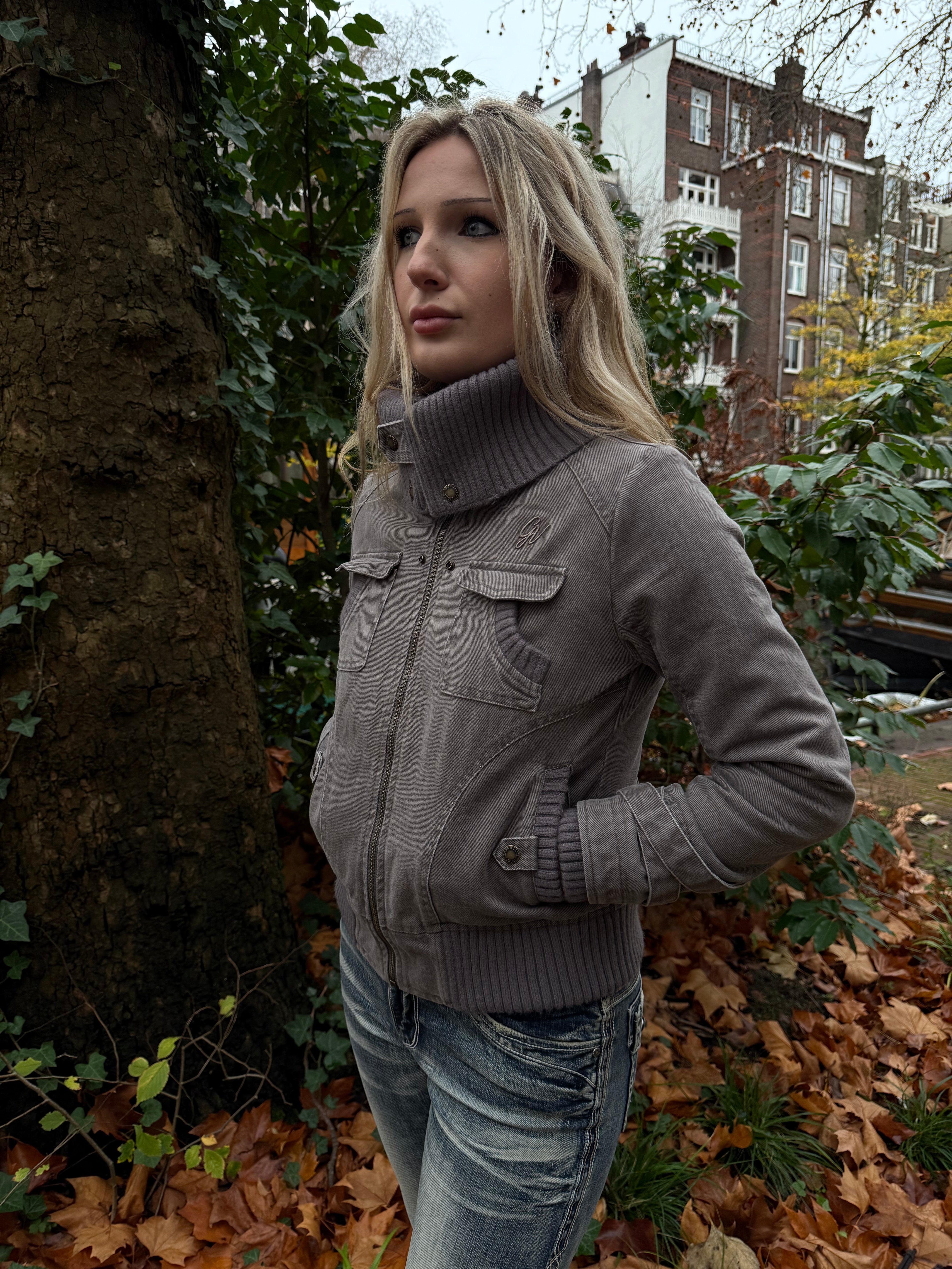 2000s Ribbed collar cargo jacket