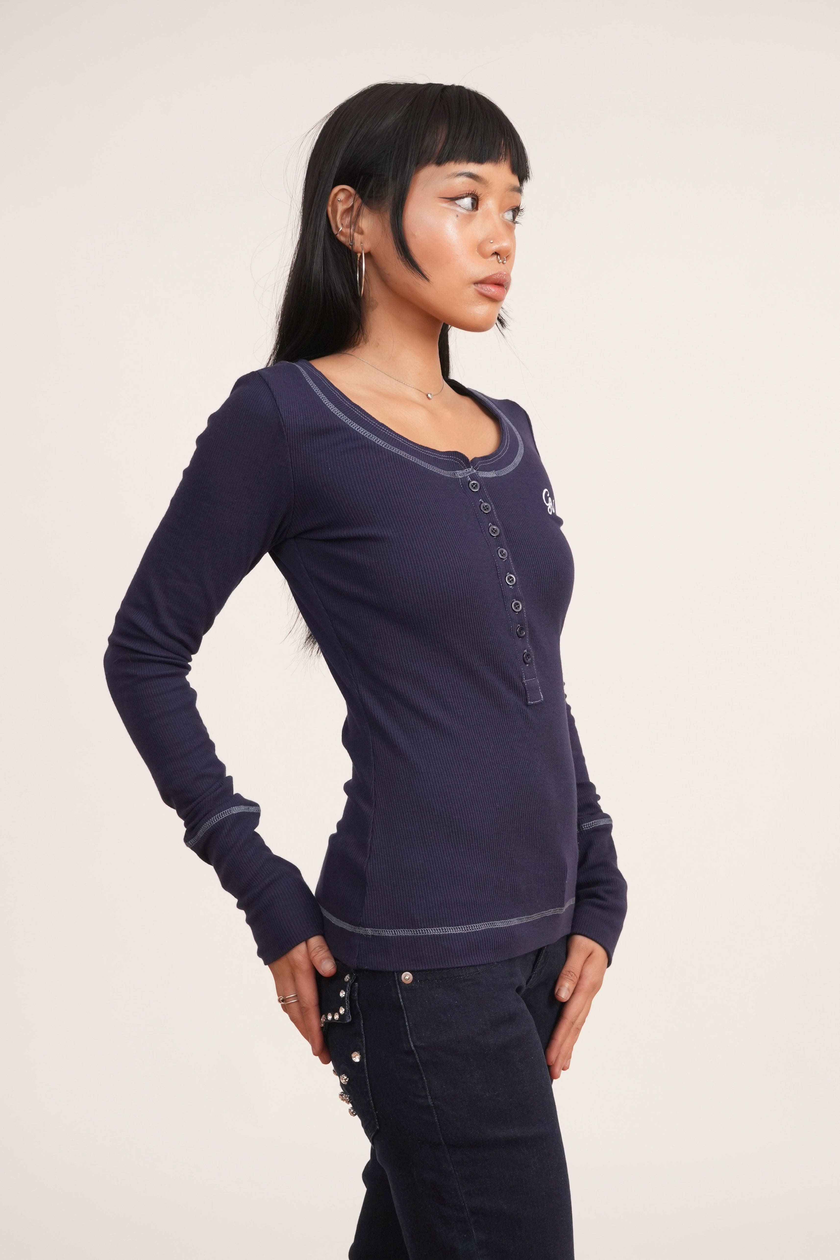 Navy Blue Henley Top