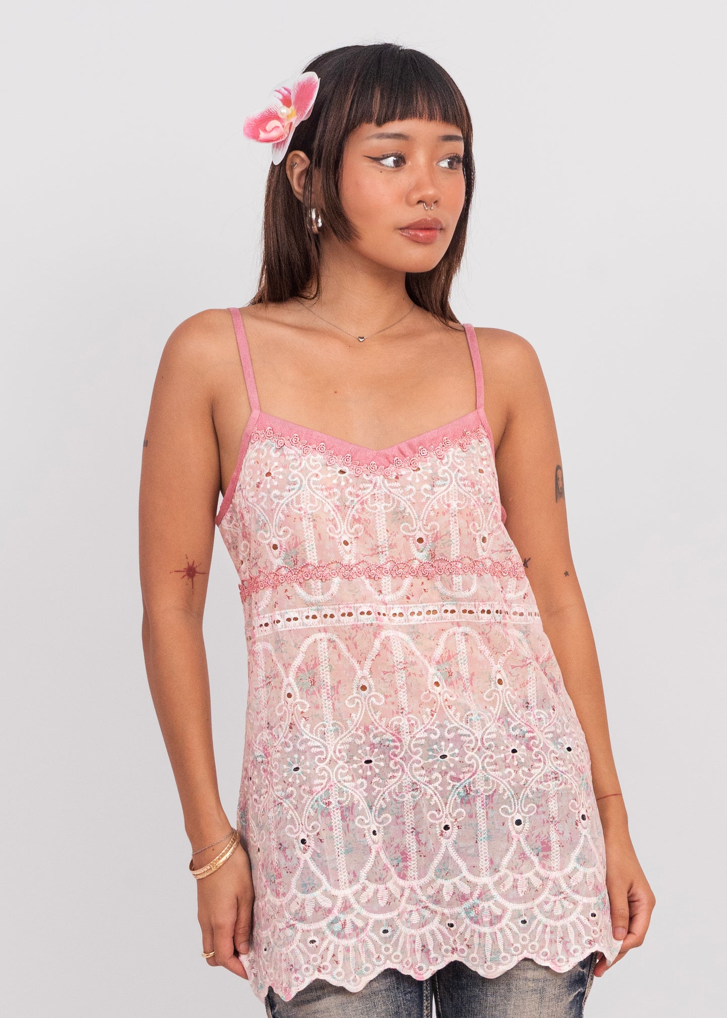 Pink Lace Floral Camisole