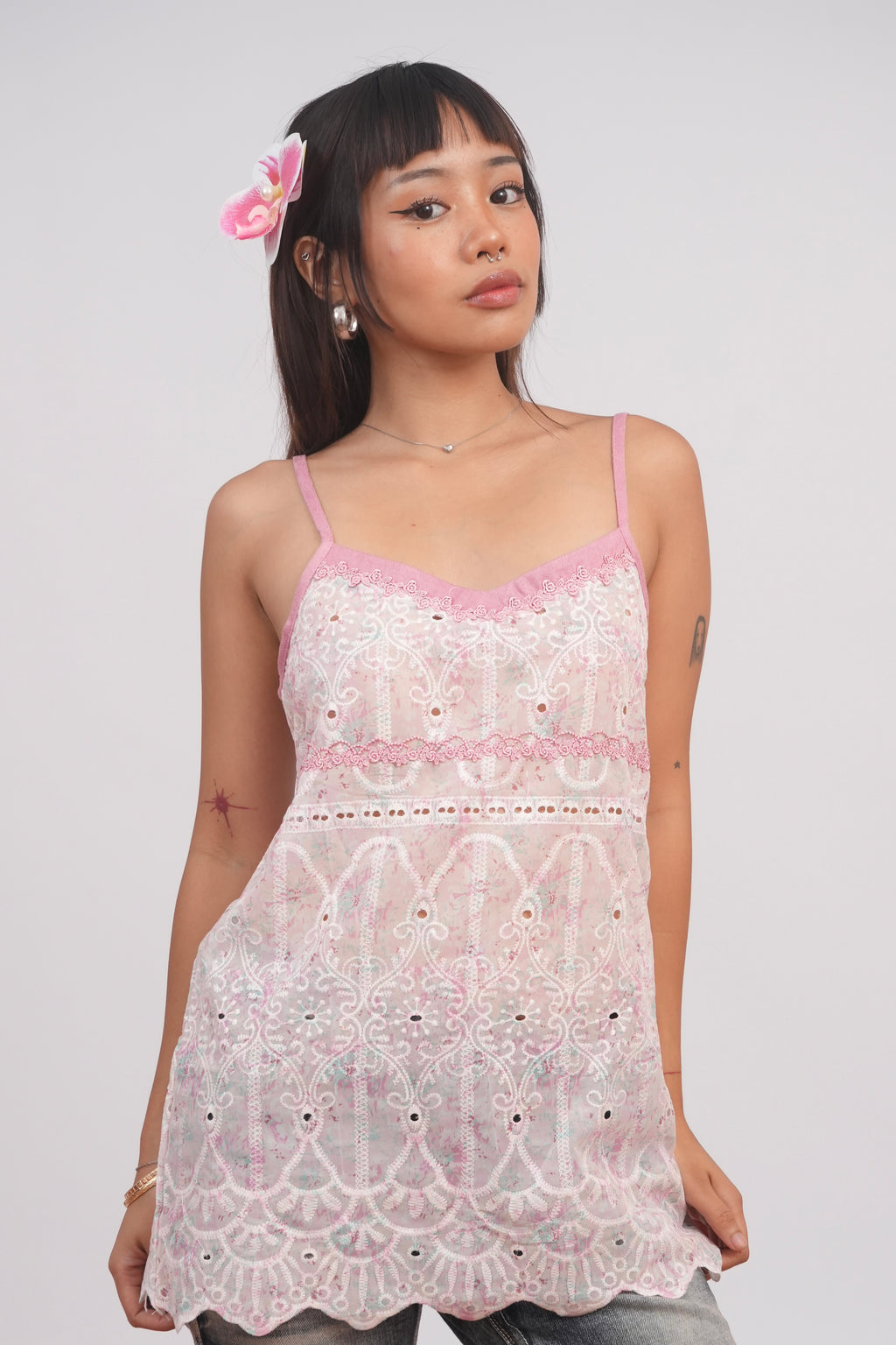 Pink Lace Floral Camisole